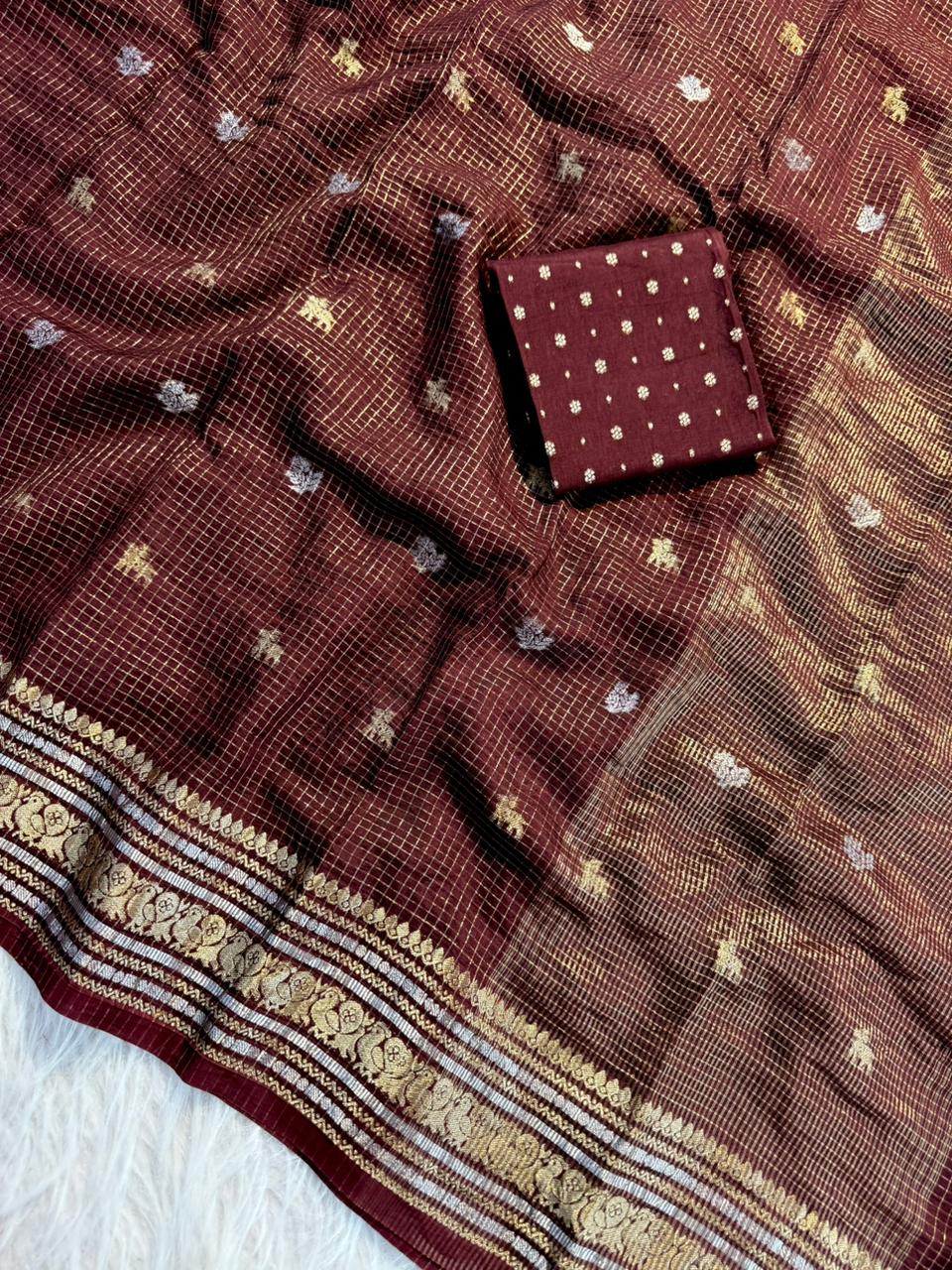 Pure Viscose Chinon Chit Pallu Sarees