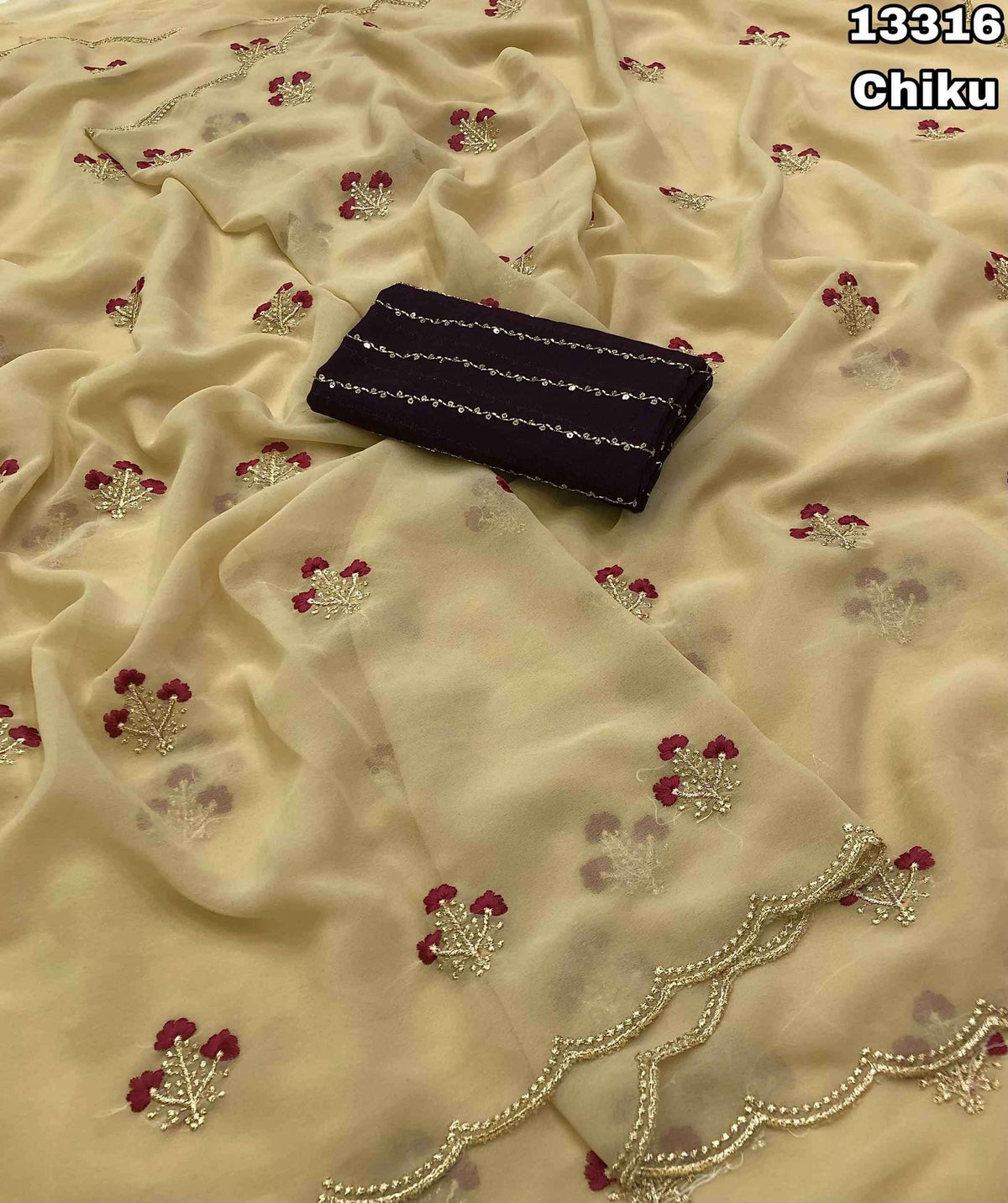 Faux Georgette Sarees with Embroidery Butta