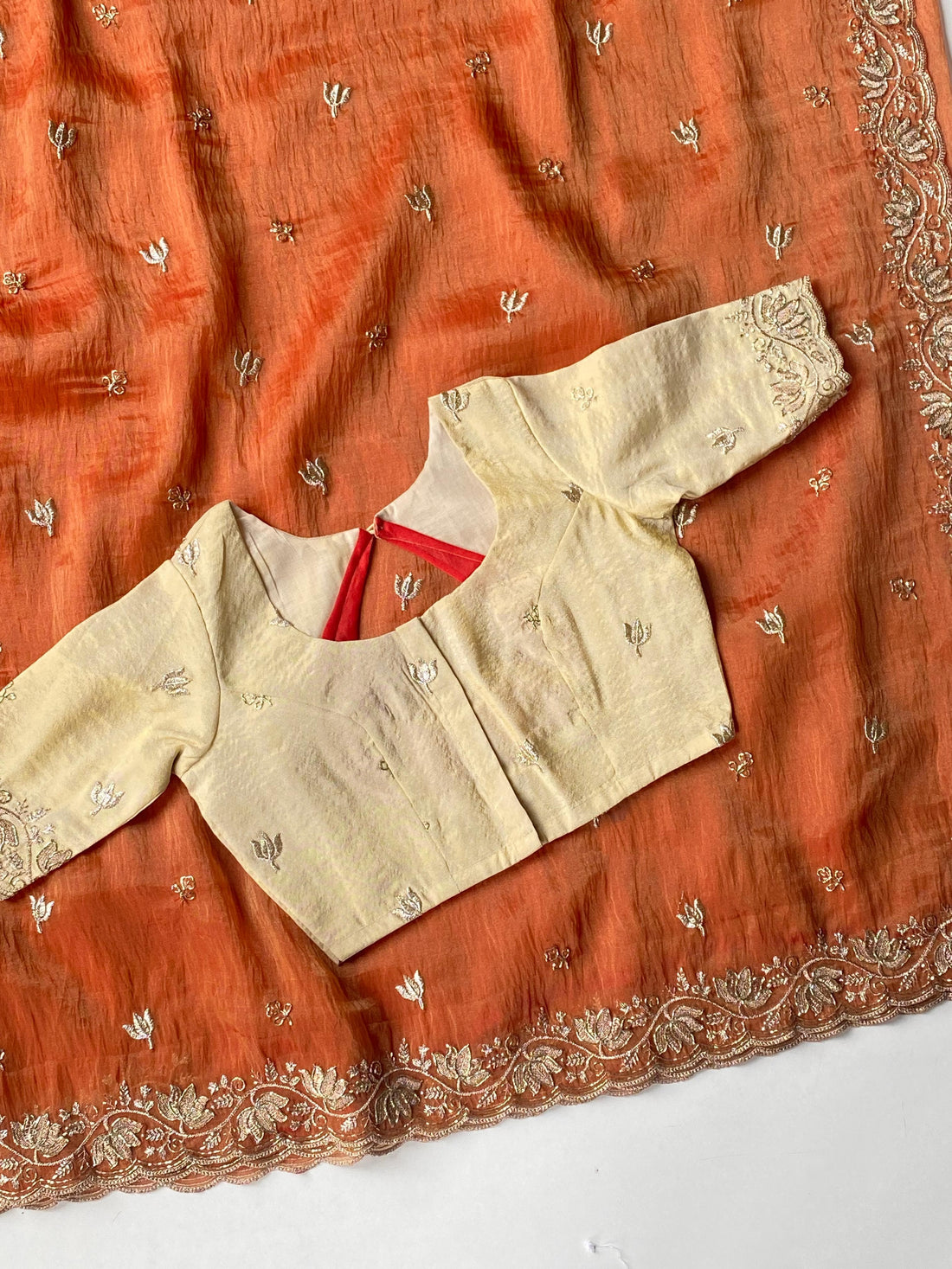 Premium Tissue Saree with Stitched Blouse (Free Size 38)