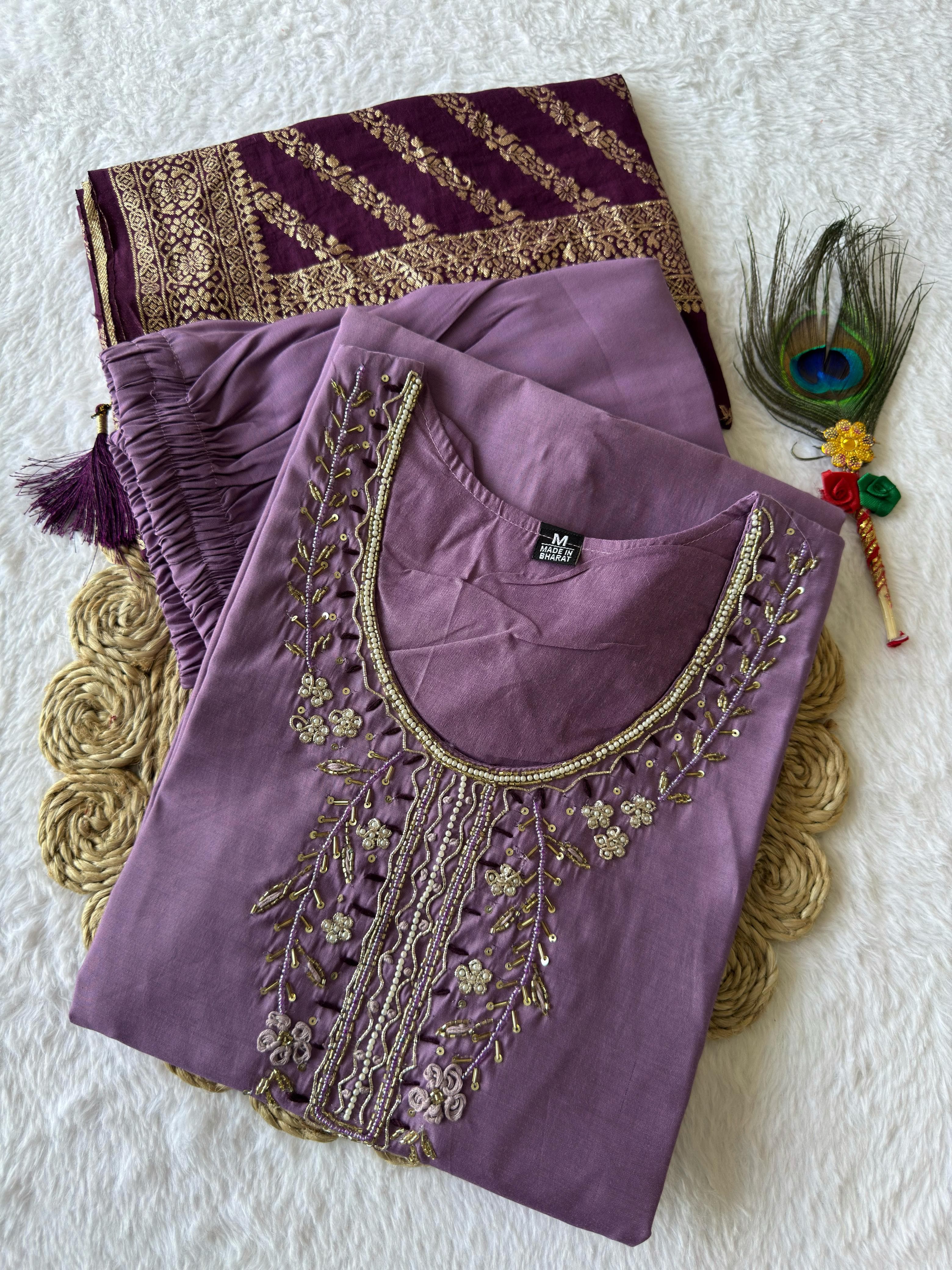 Beautiful Trending Lavender Designer Kurti Set