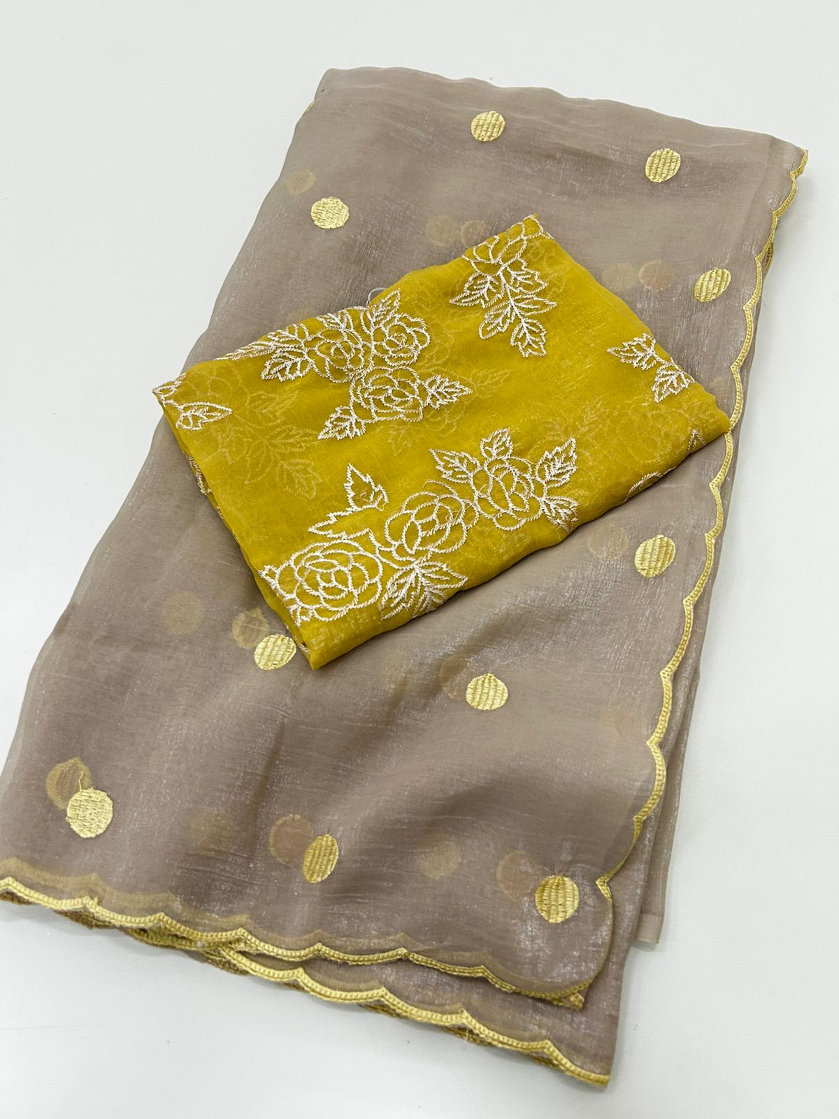 Polka Dots Saree with Embroidery Work