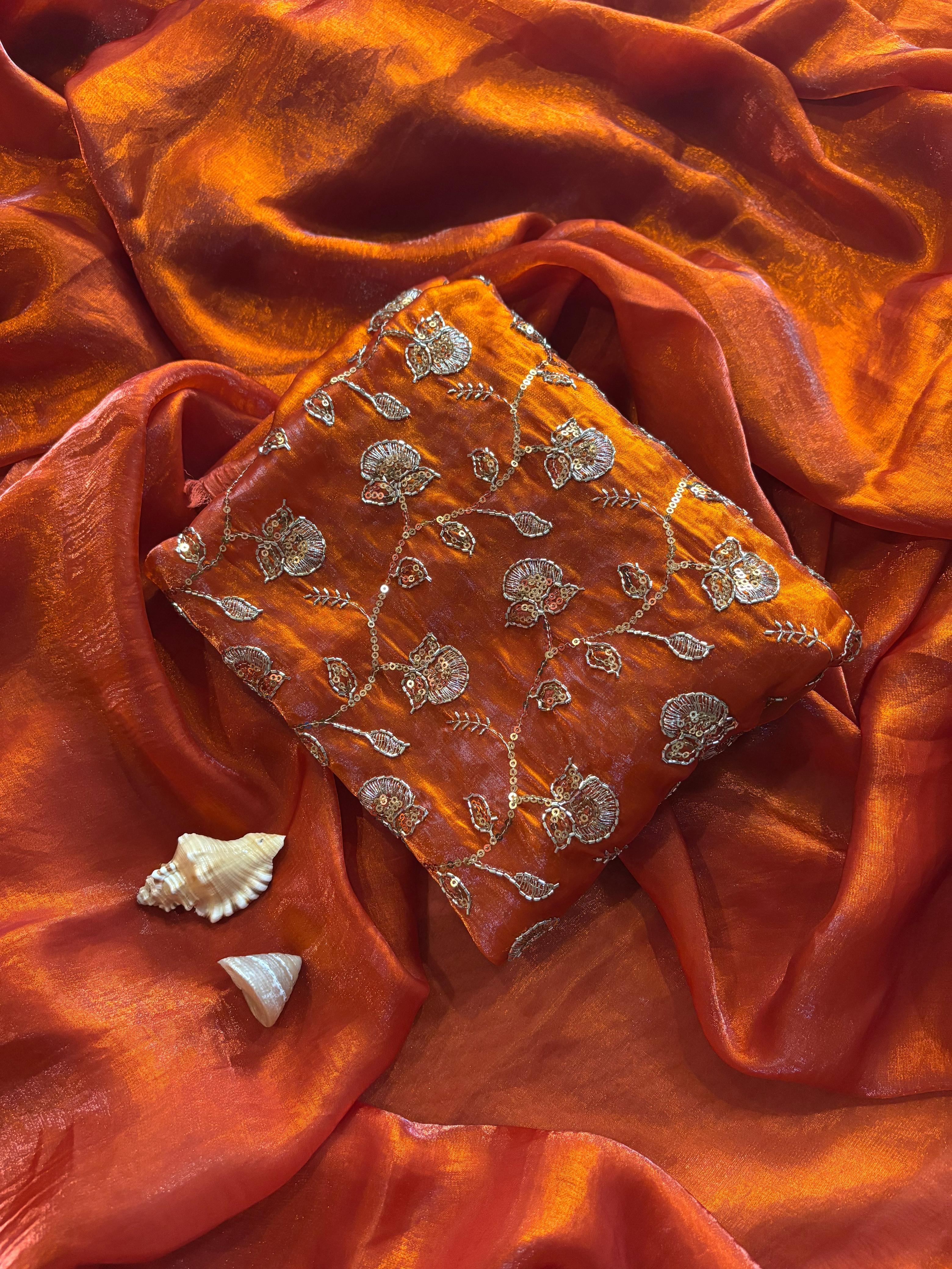 Designer Space Silk Sarees with Beads Work Blouse