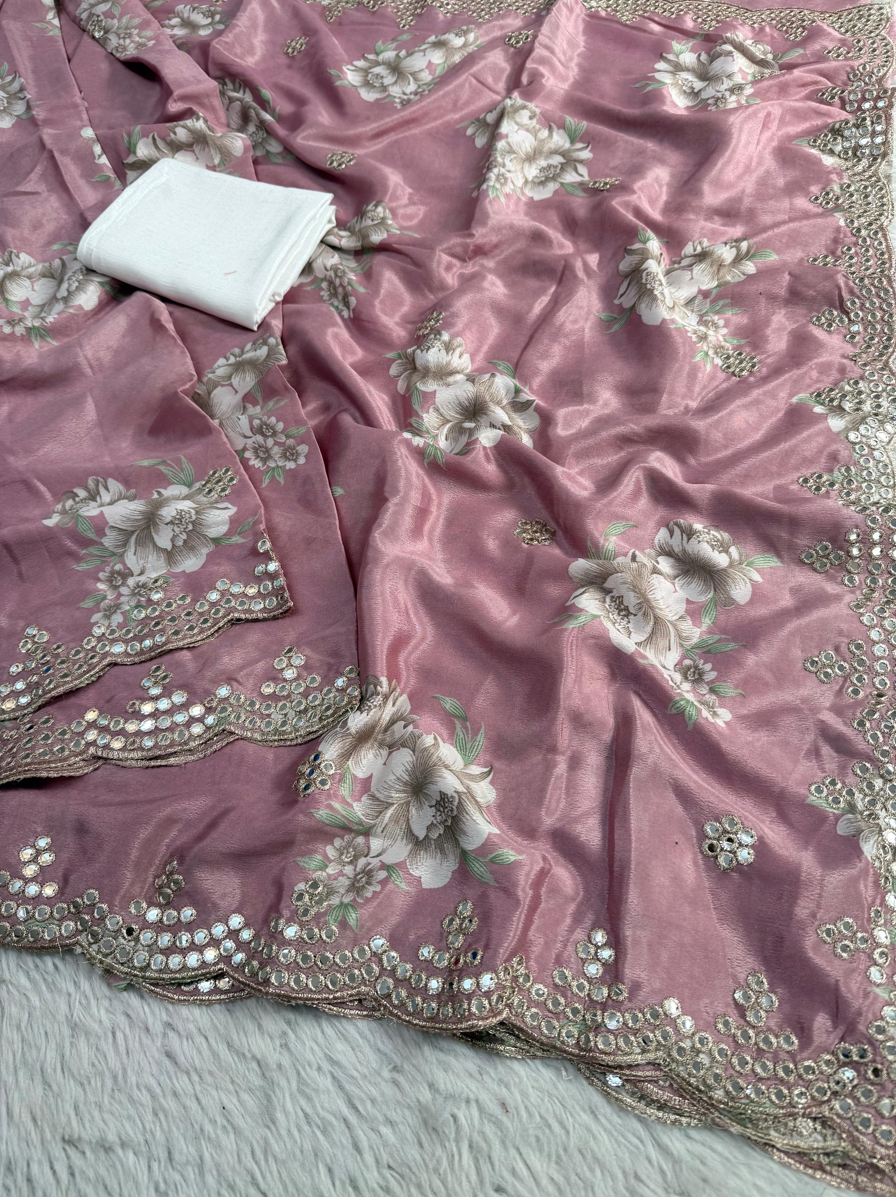 Premium Dusty Shades Chinon Silk Sarees