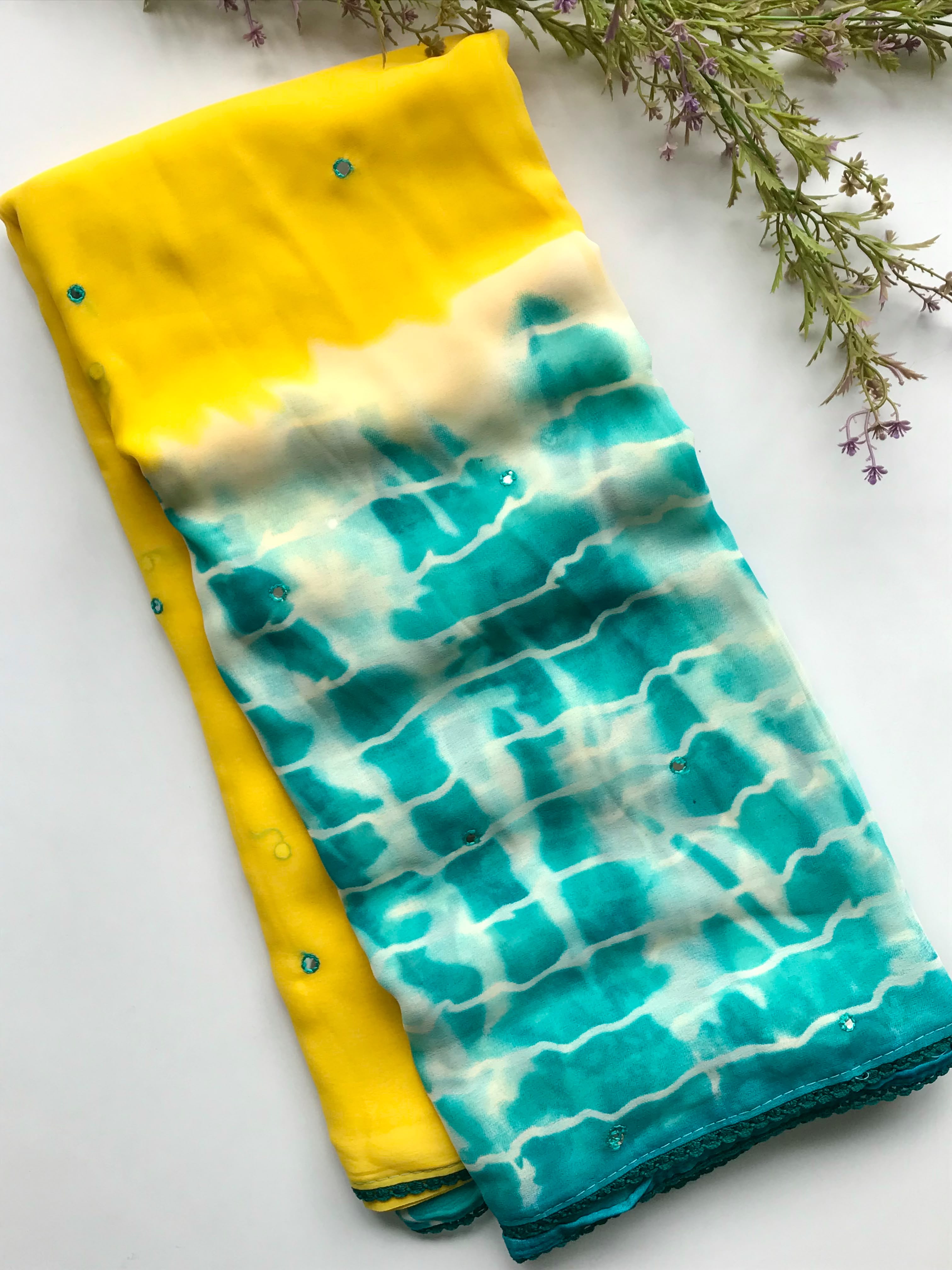 Premium Beautiful Shibori Printed Pure Georgette Saree