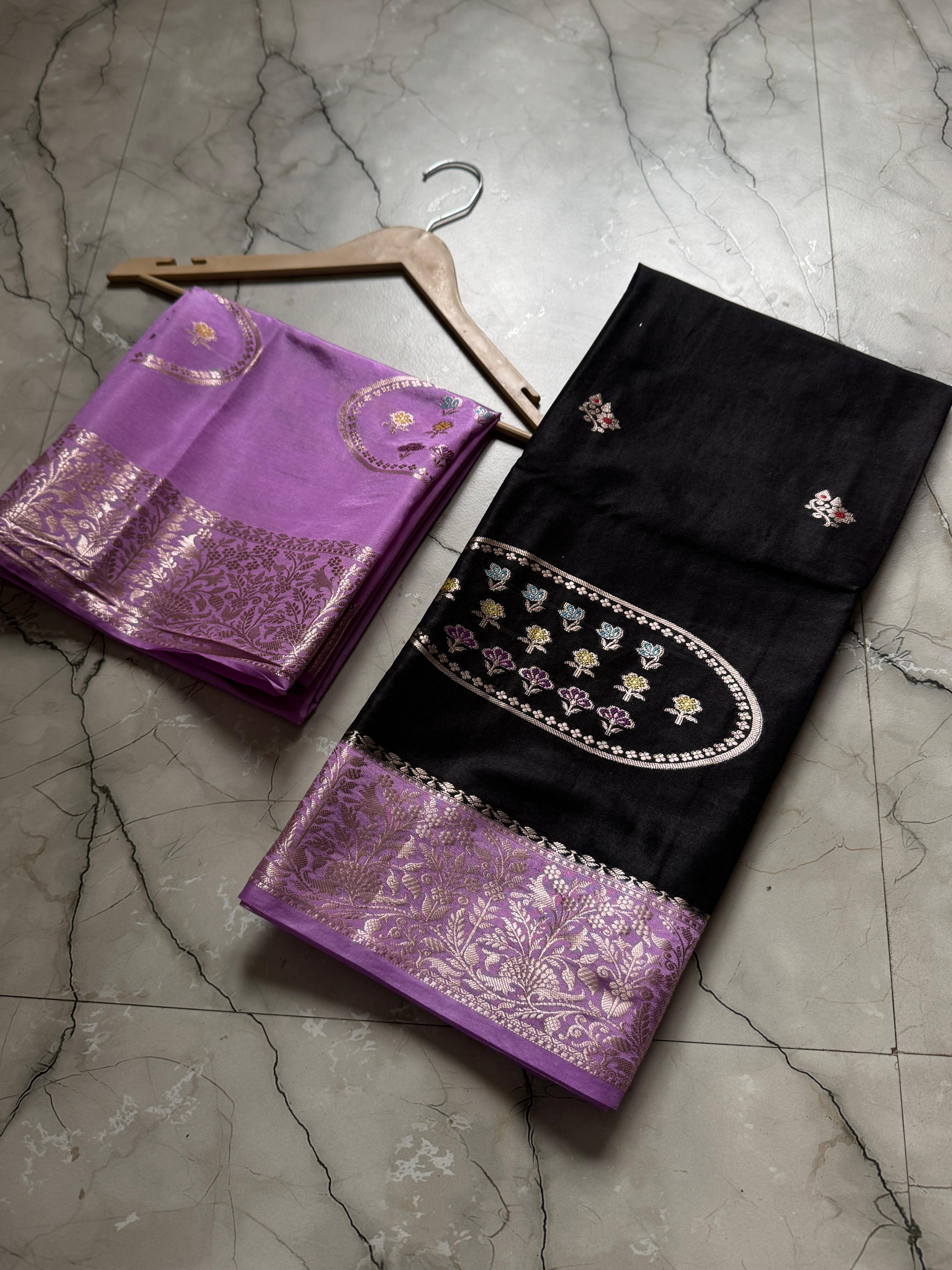 Banarasi Handloom Semi Katan Silk Dyble Fabric Saree