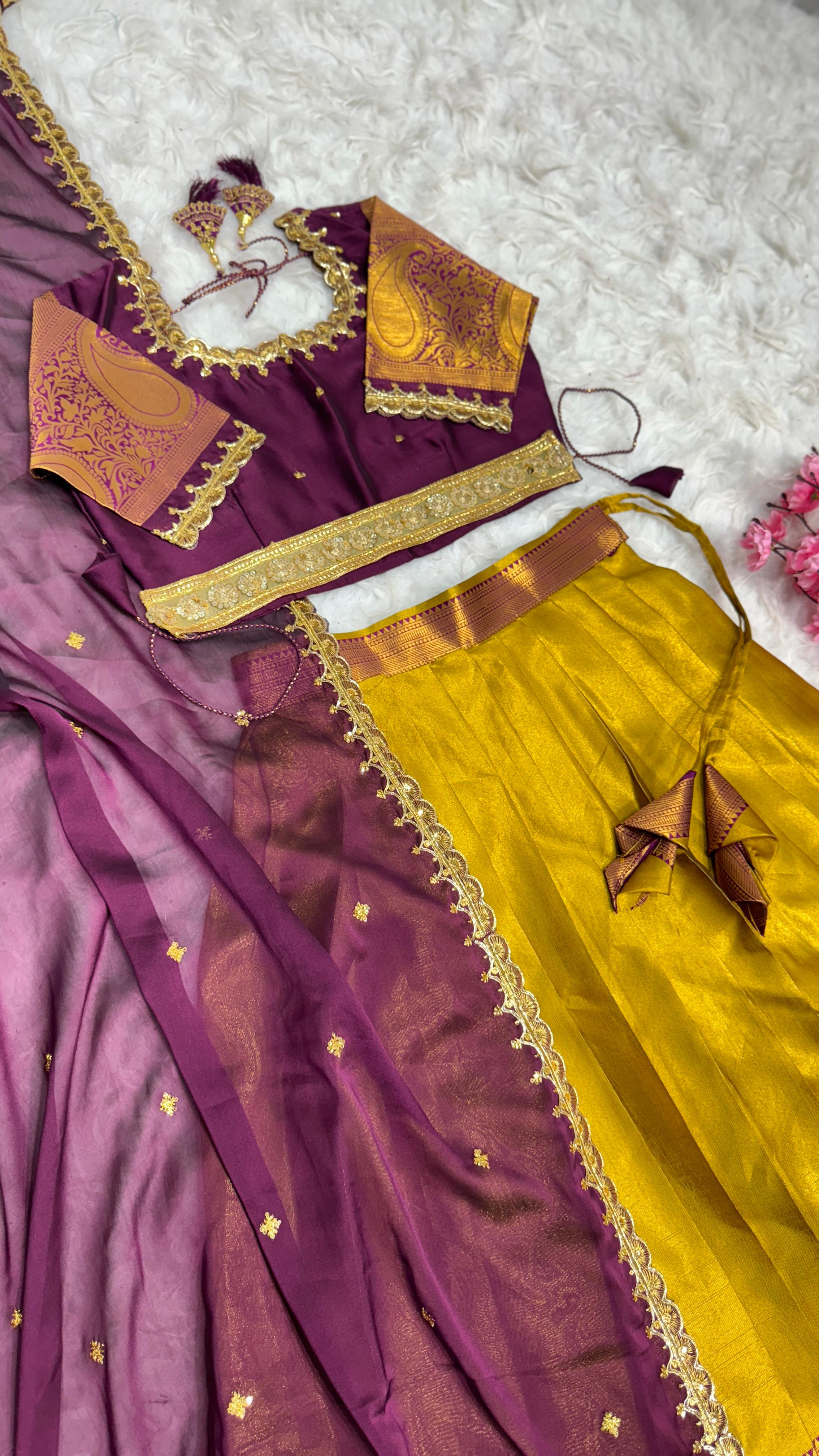 Pure Kanjivaram Silk Full Stitched Lehenga With Designer Maggam work
