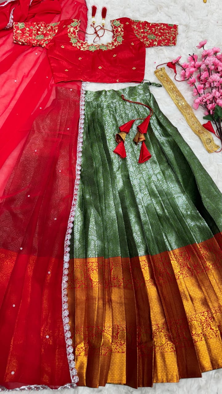 Exclusive Designer Premium Quality Pure Kanjivaram silk full stiched Lehenga