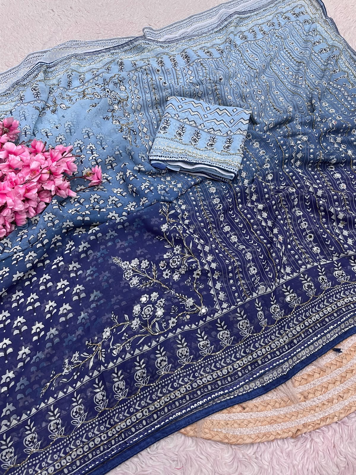 Soft Georgette Saree with Khatli & Orginal Mirror Work