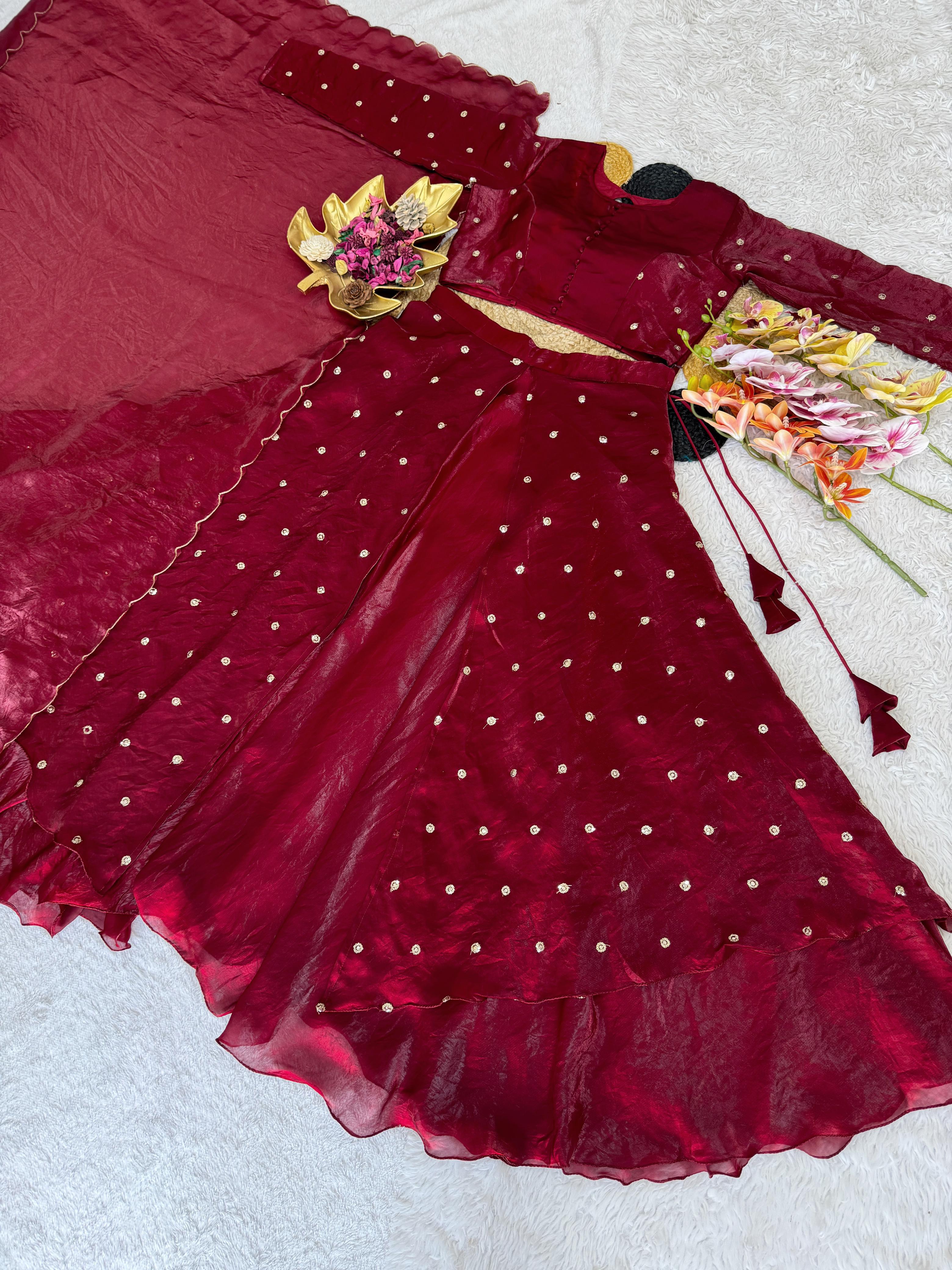 Soft Space Silk Sequence Embroidery Lehenga with Beautiful Stitched Blouse