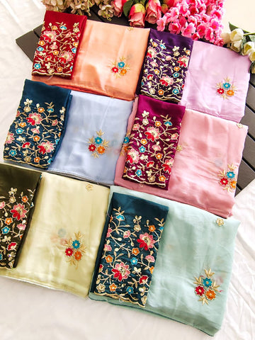 Star Georgette Sarees with Embroidery Khatli Work