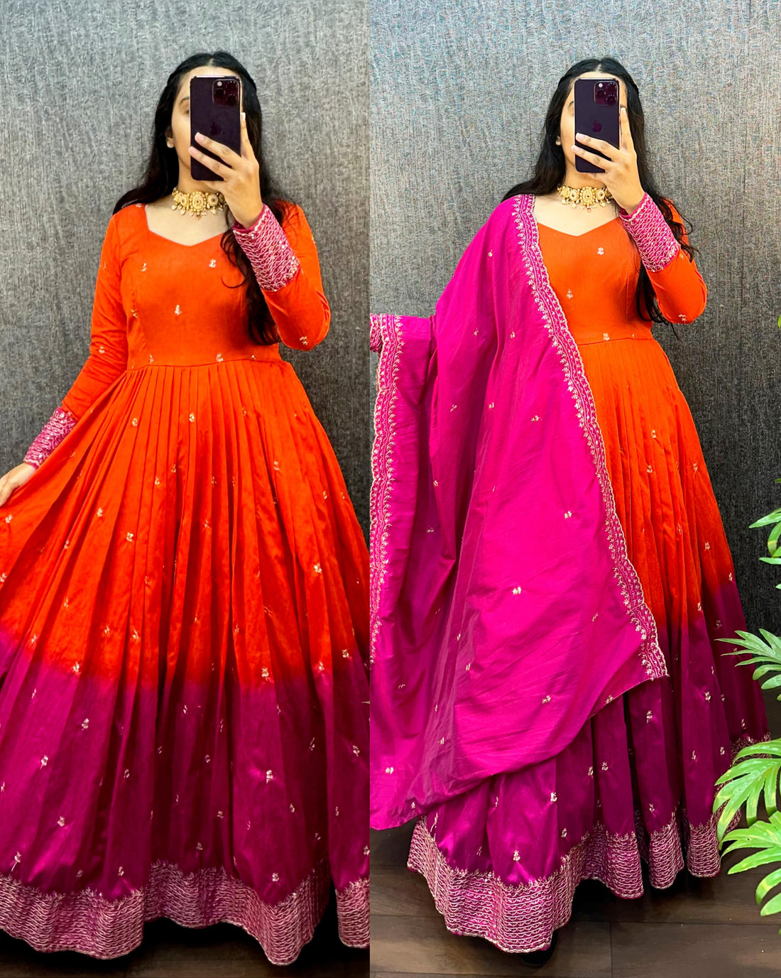 Beautiful Dual Shade Designer Long Frock with Dupatta