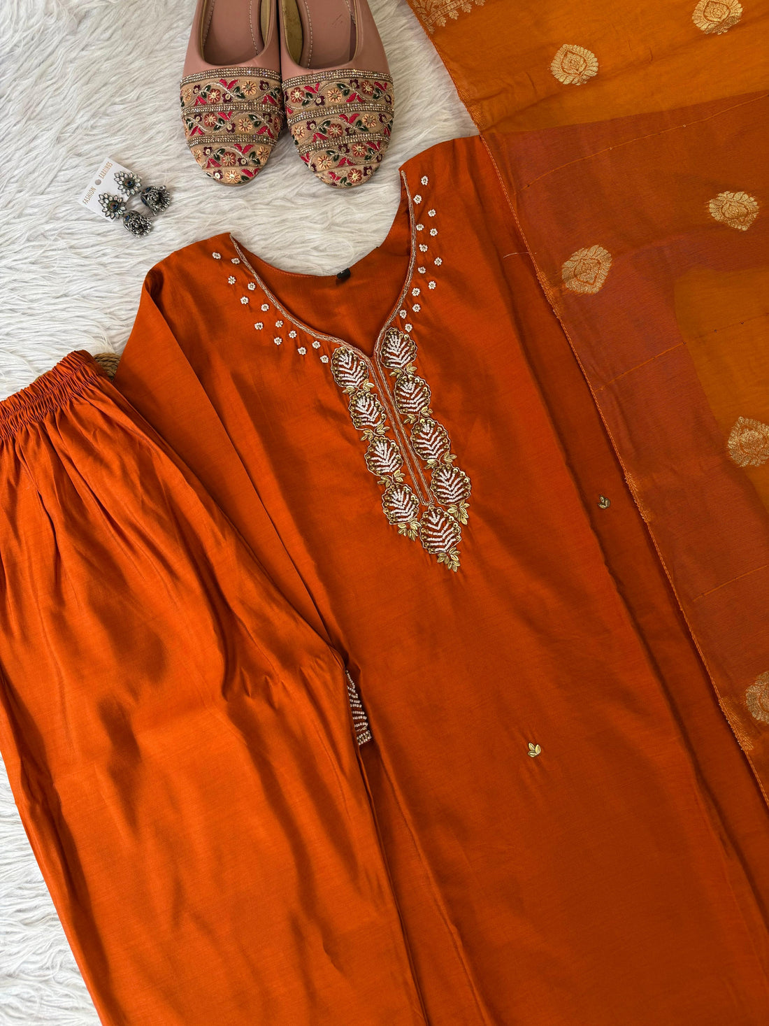Beautiful Trending Orange Designer Kurti Set