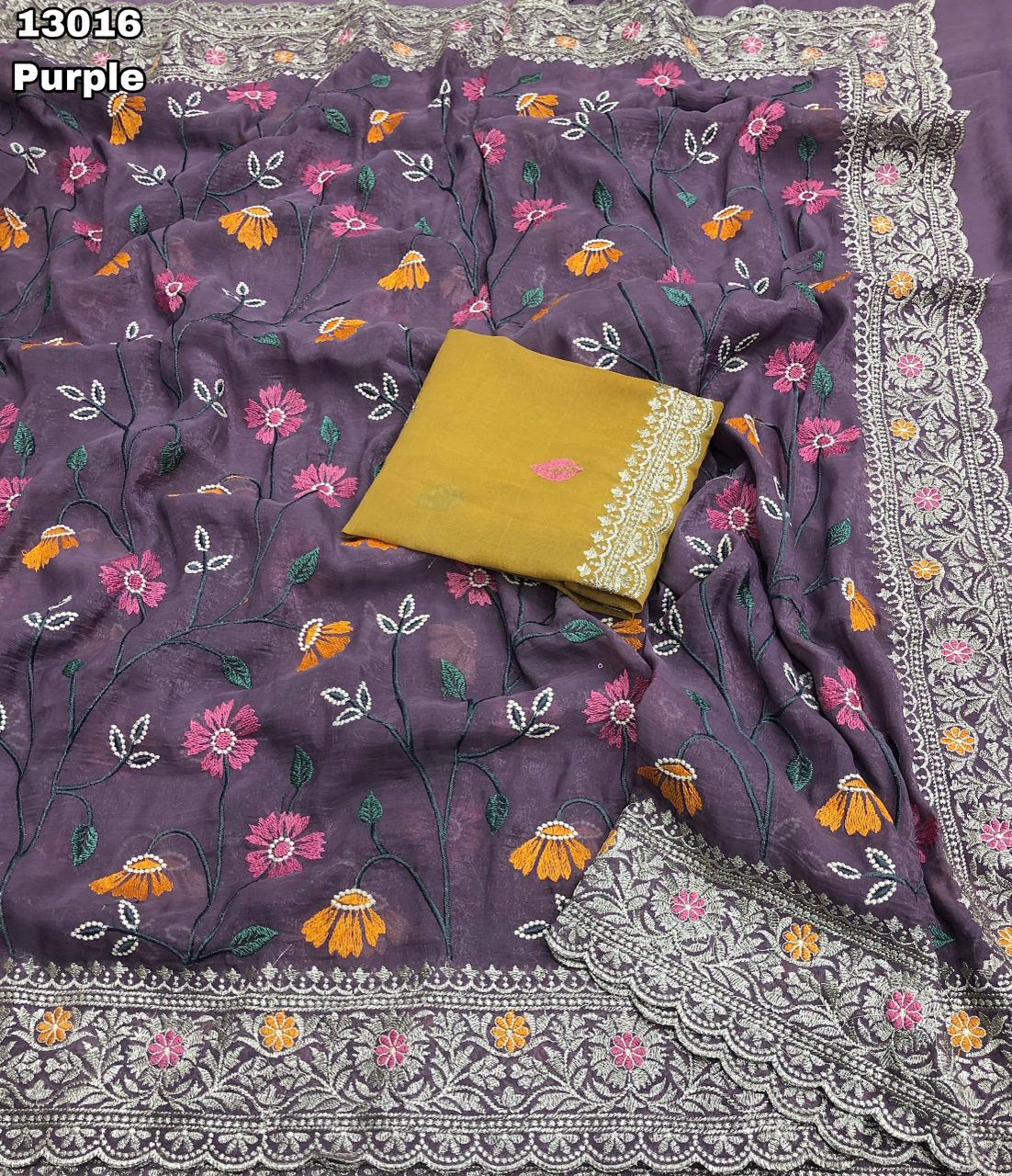 Crunchy Crush Saree with Floral design