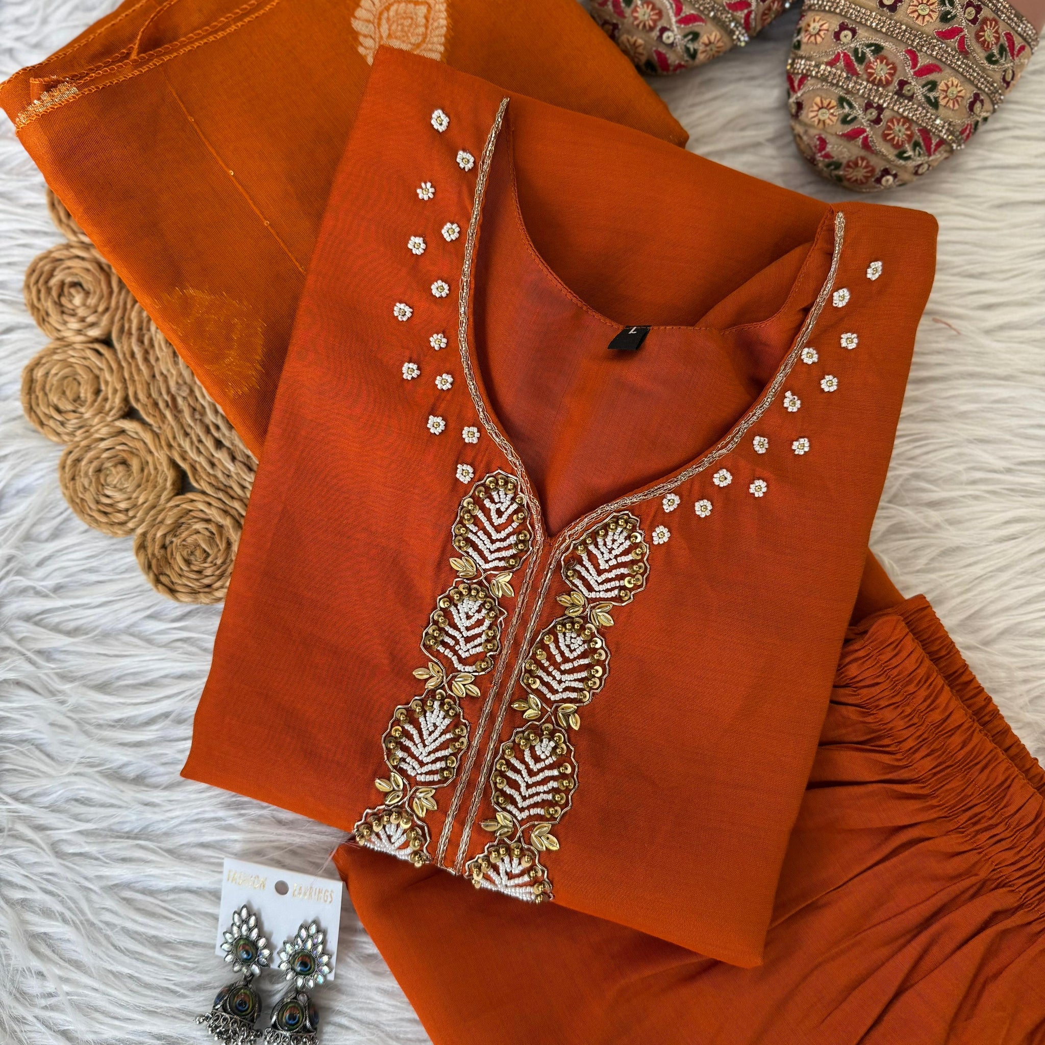 Beautiful Trending Orange Designer Kurti Set