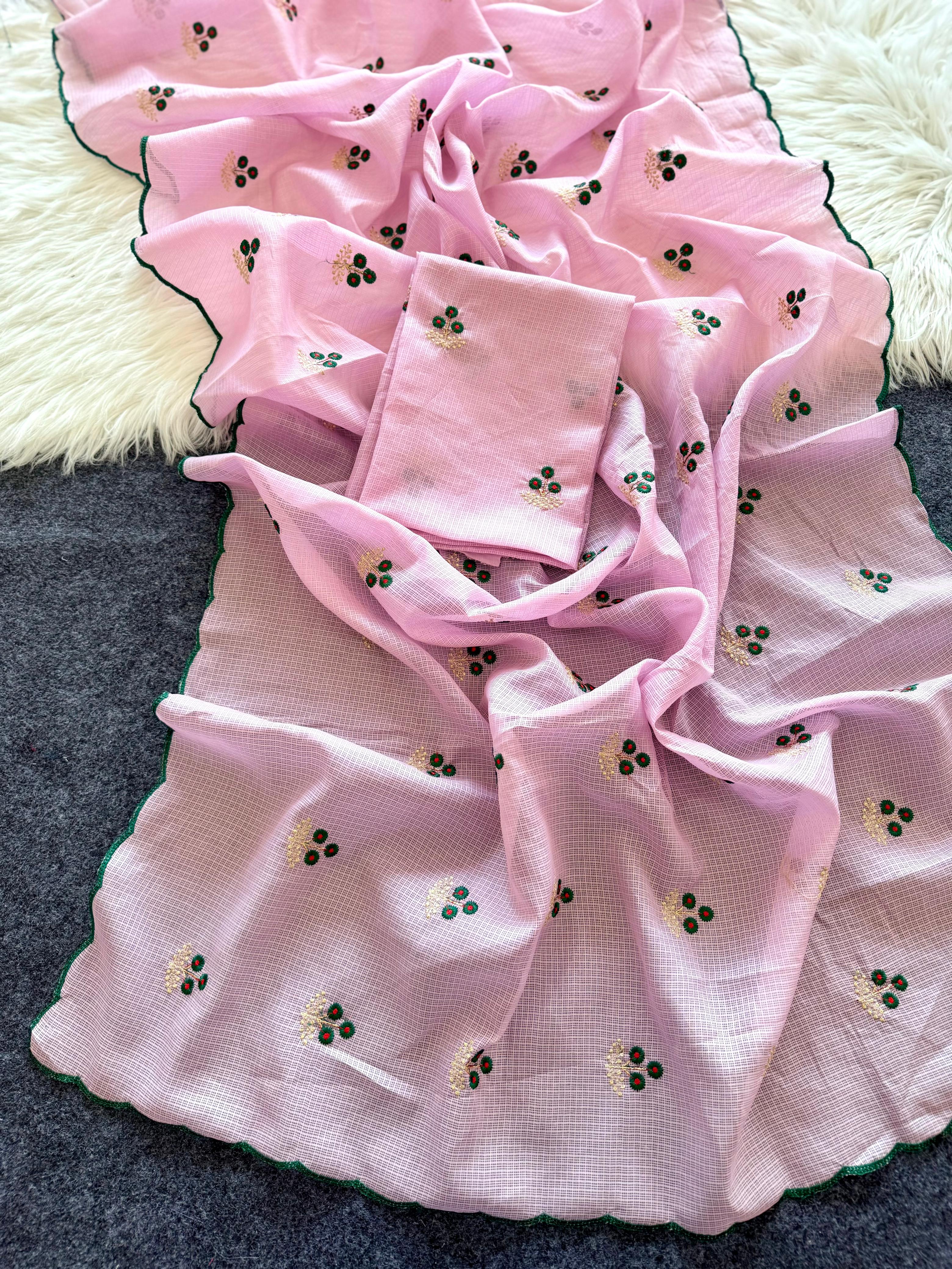 Soft Doria Checks Saree with Beautiful Embroidery all over Saree and Running Blouse with Work