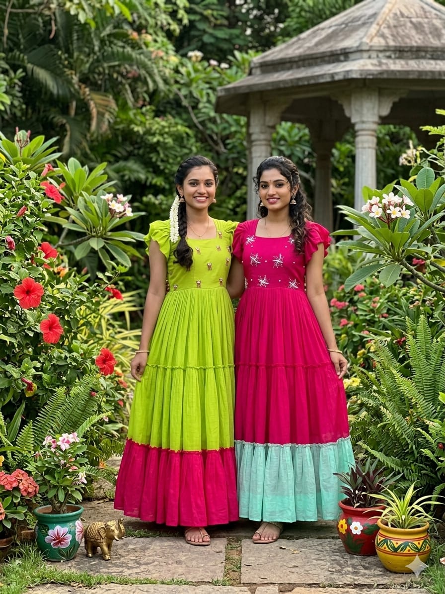 Beautiful Mul Chanderi Frocks Stitched with Maggam Work & Beautiful Sleeves