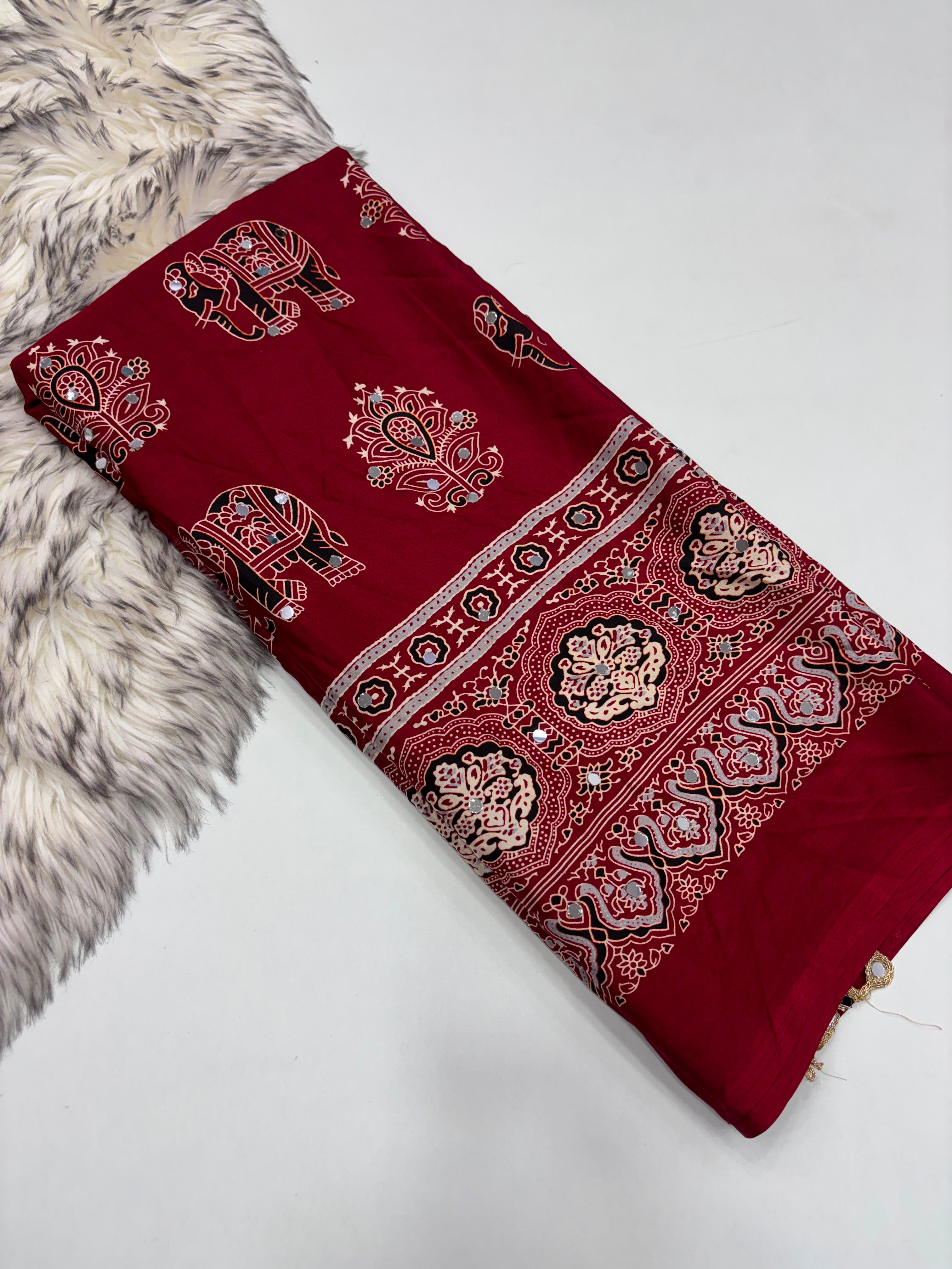 Ajrakh Mirror Work Sarees
