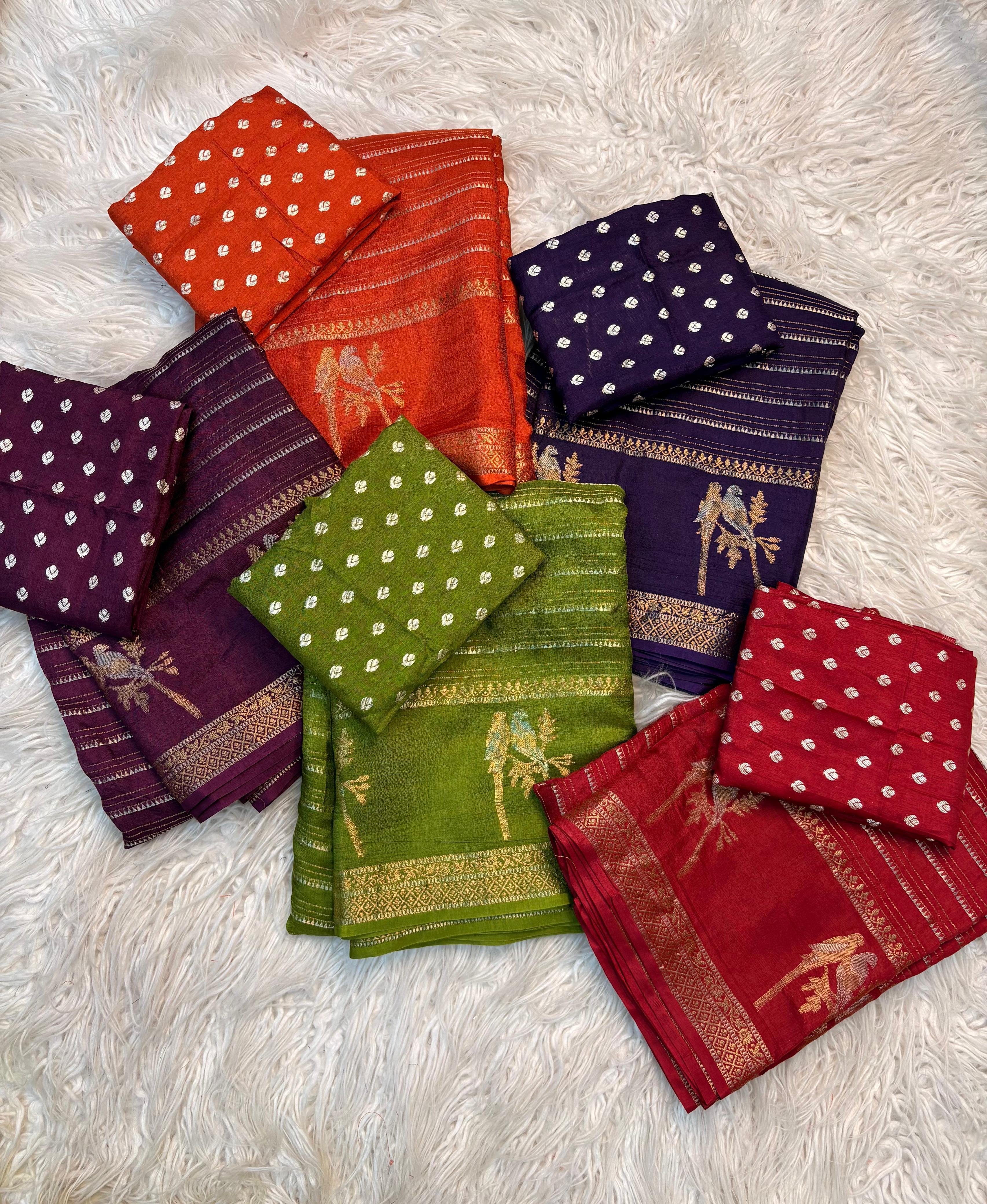 Beautiful Double Sparrow Design in Pure Viscose Russian Dola