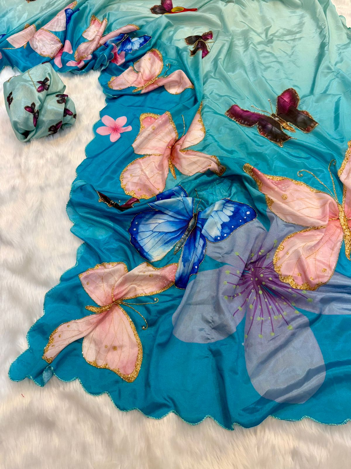 Butterfly Design Rasmalai Silk Saree with Cutdana Work in 4 Colors