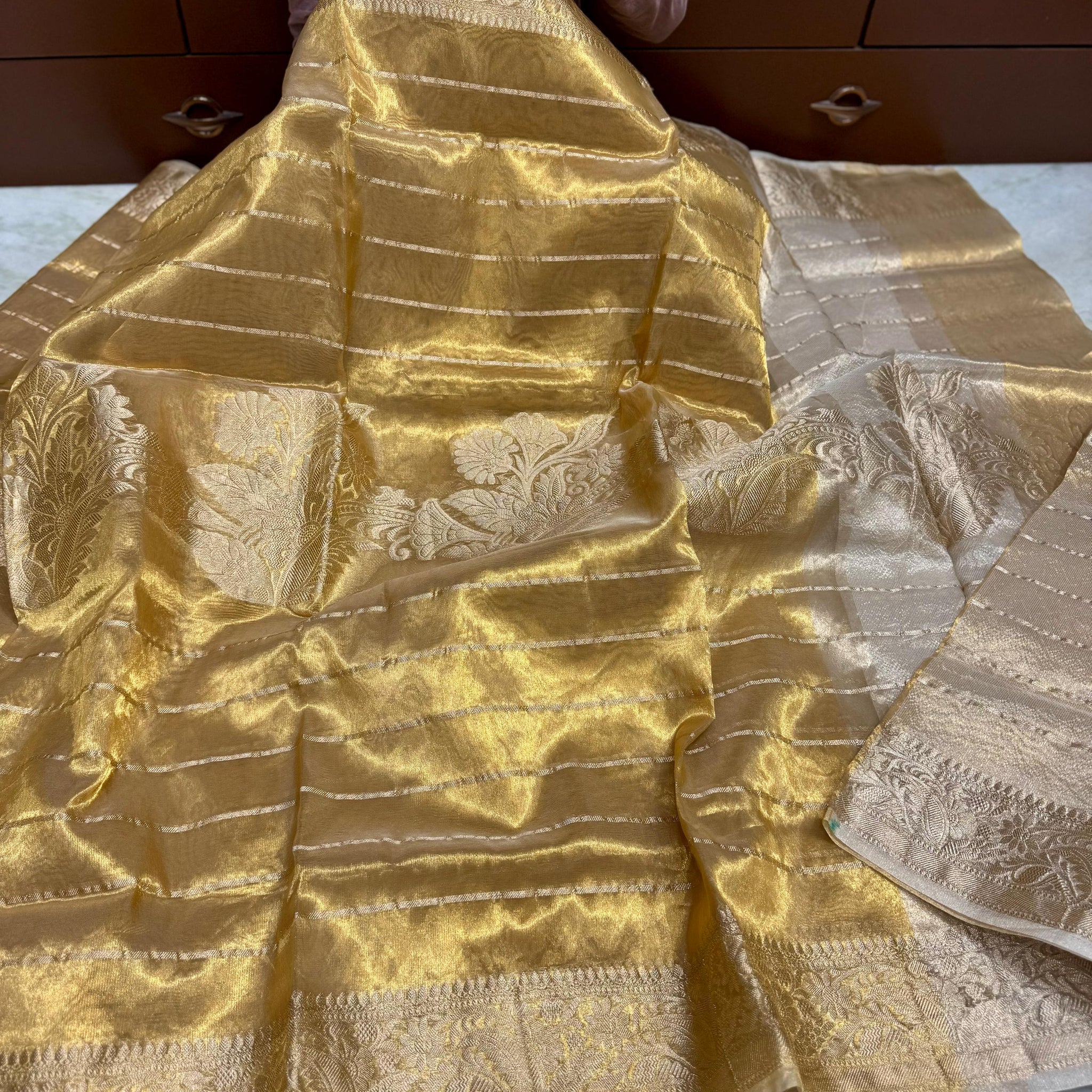 Copper Tissue Saree with Kanchi Border