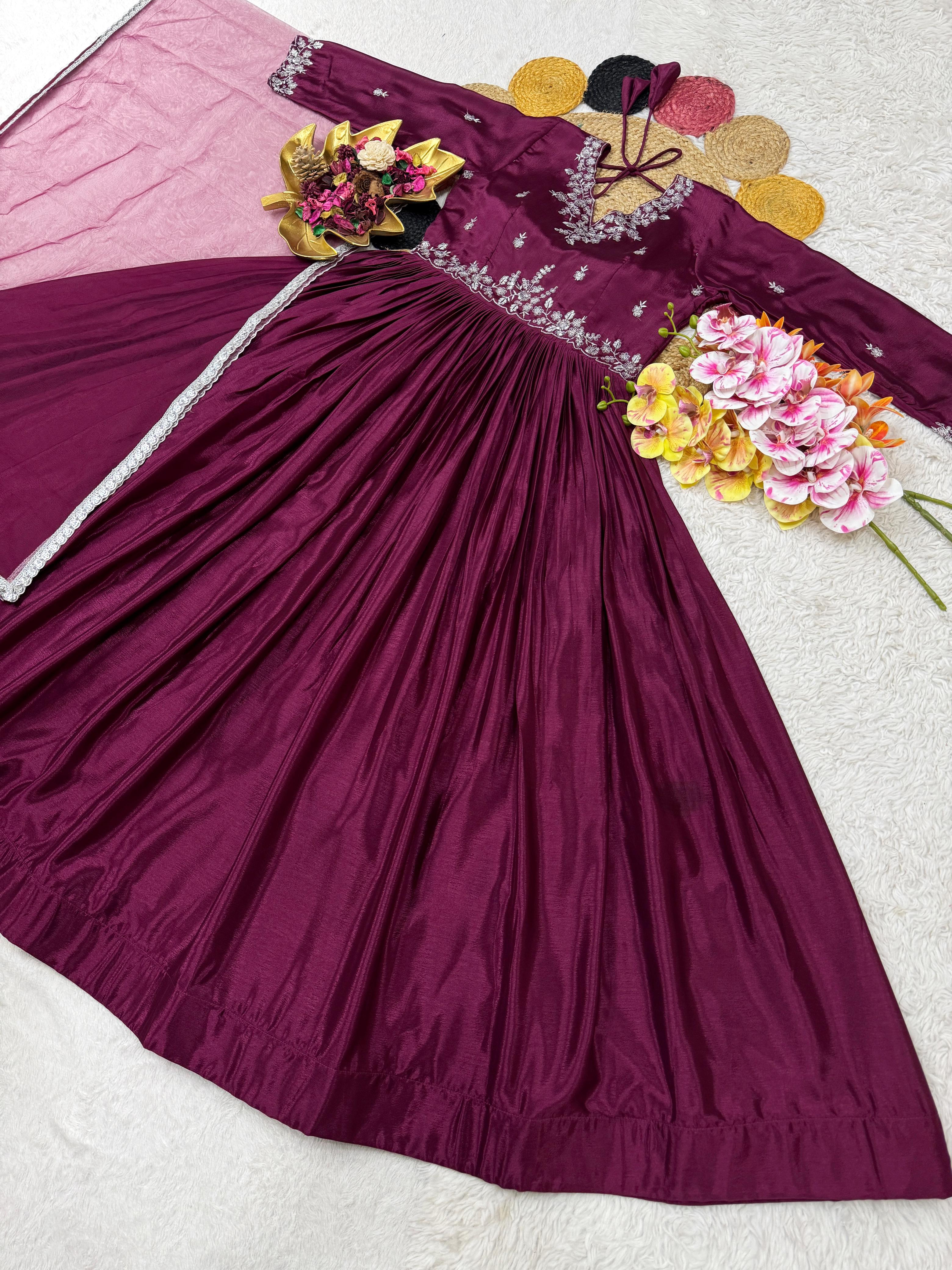 Beautiful Soft Chinon Gown with Premium Work