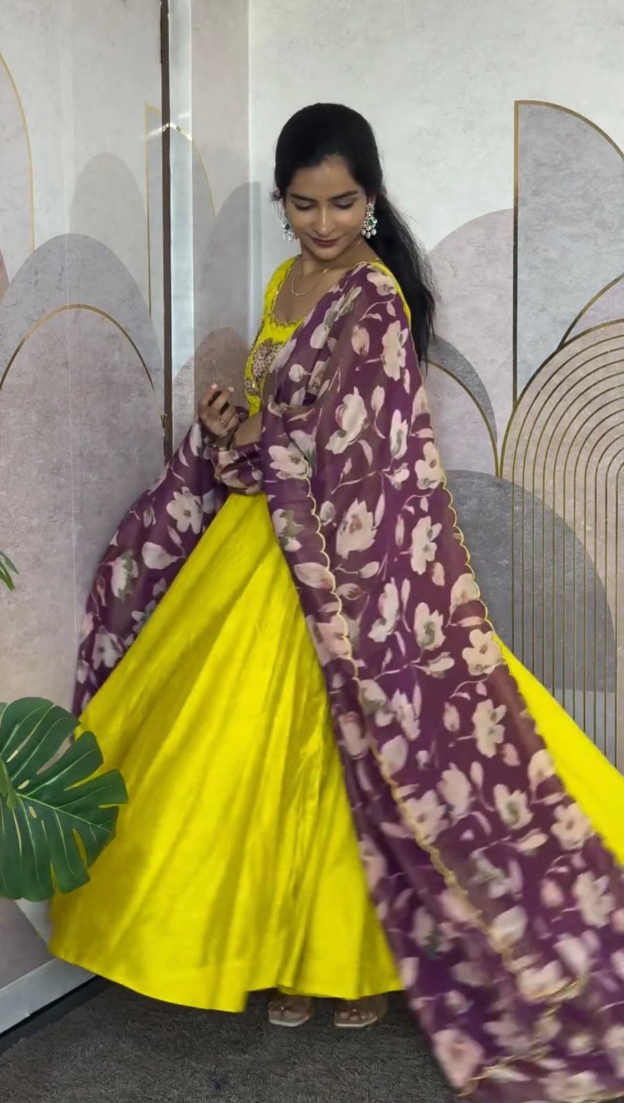 Premium Hand Painted Maggam Work Gown with Dupatta