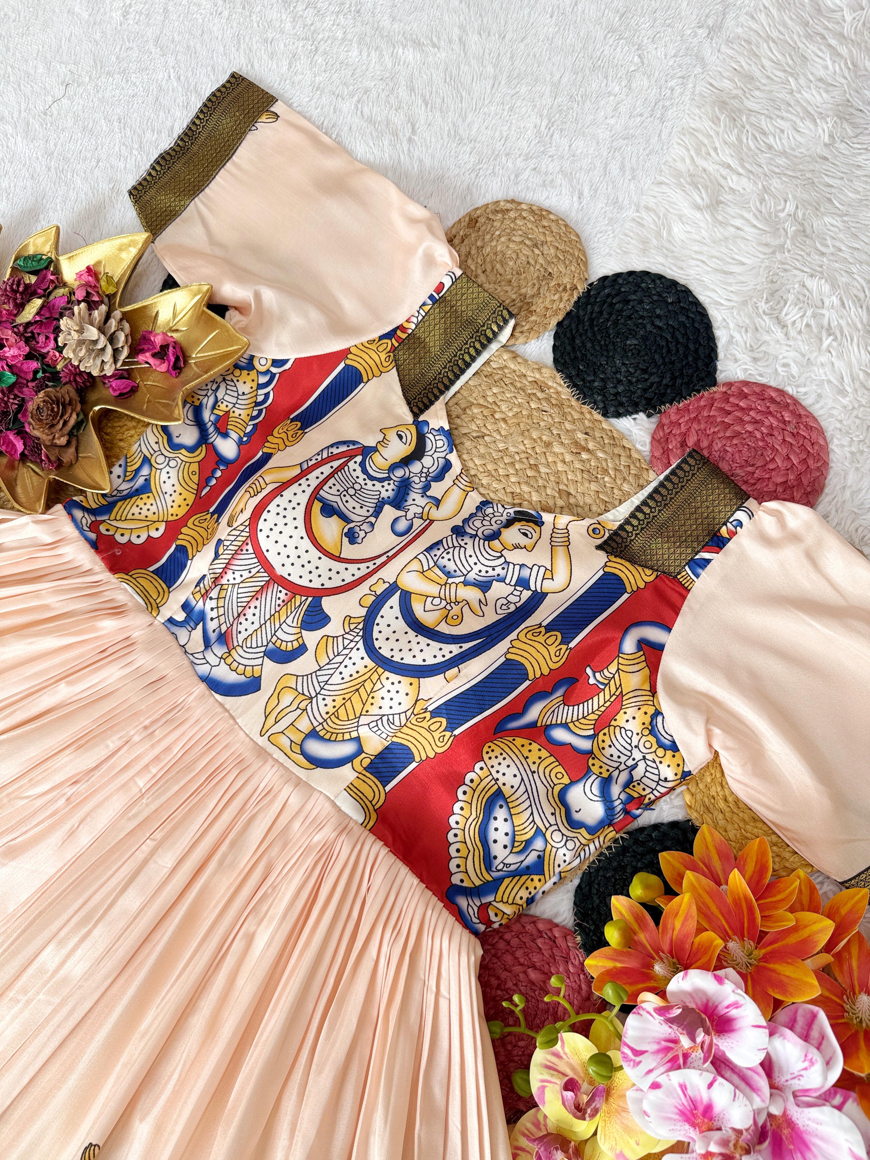 Soft Kalamkari Dola Silk Gowns
