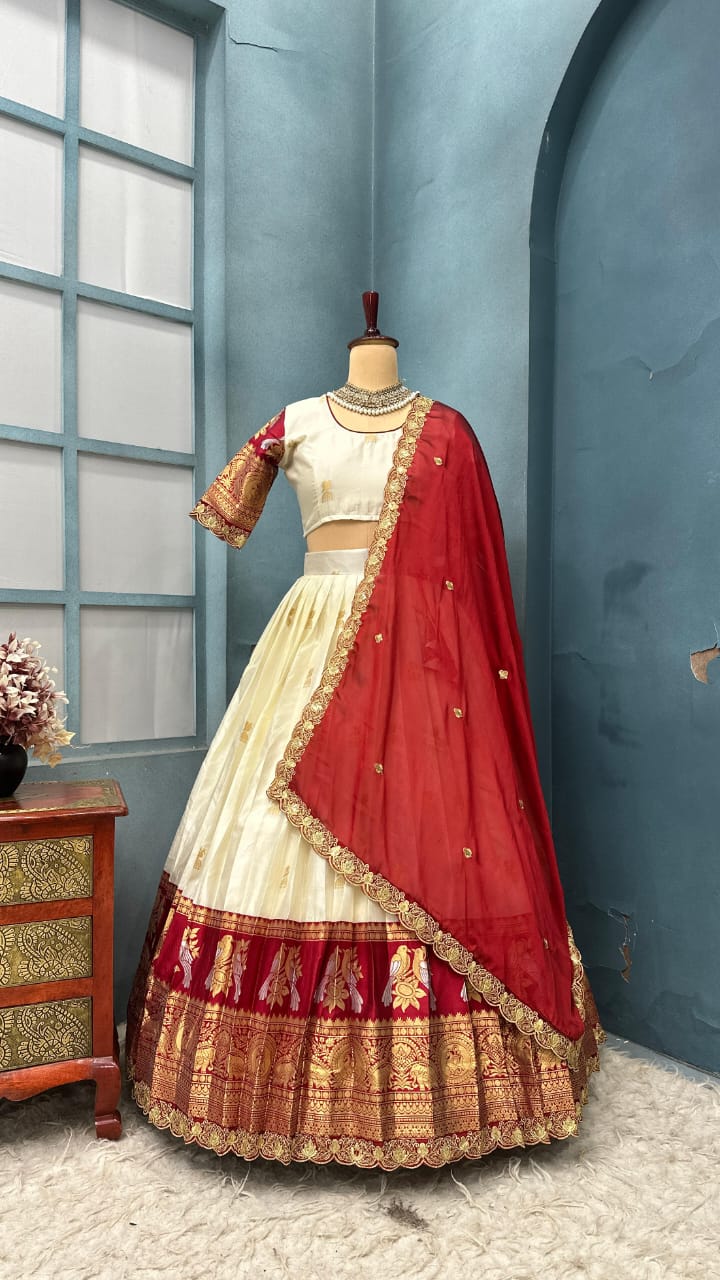 Exclusive Designer Premium Quality Pure Kanjivaram silk full stiched Lehenga