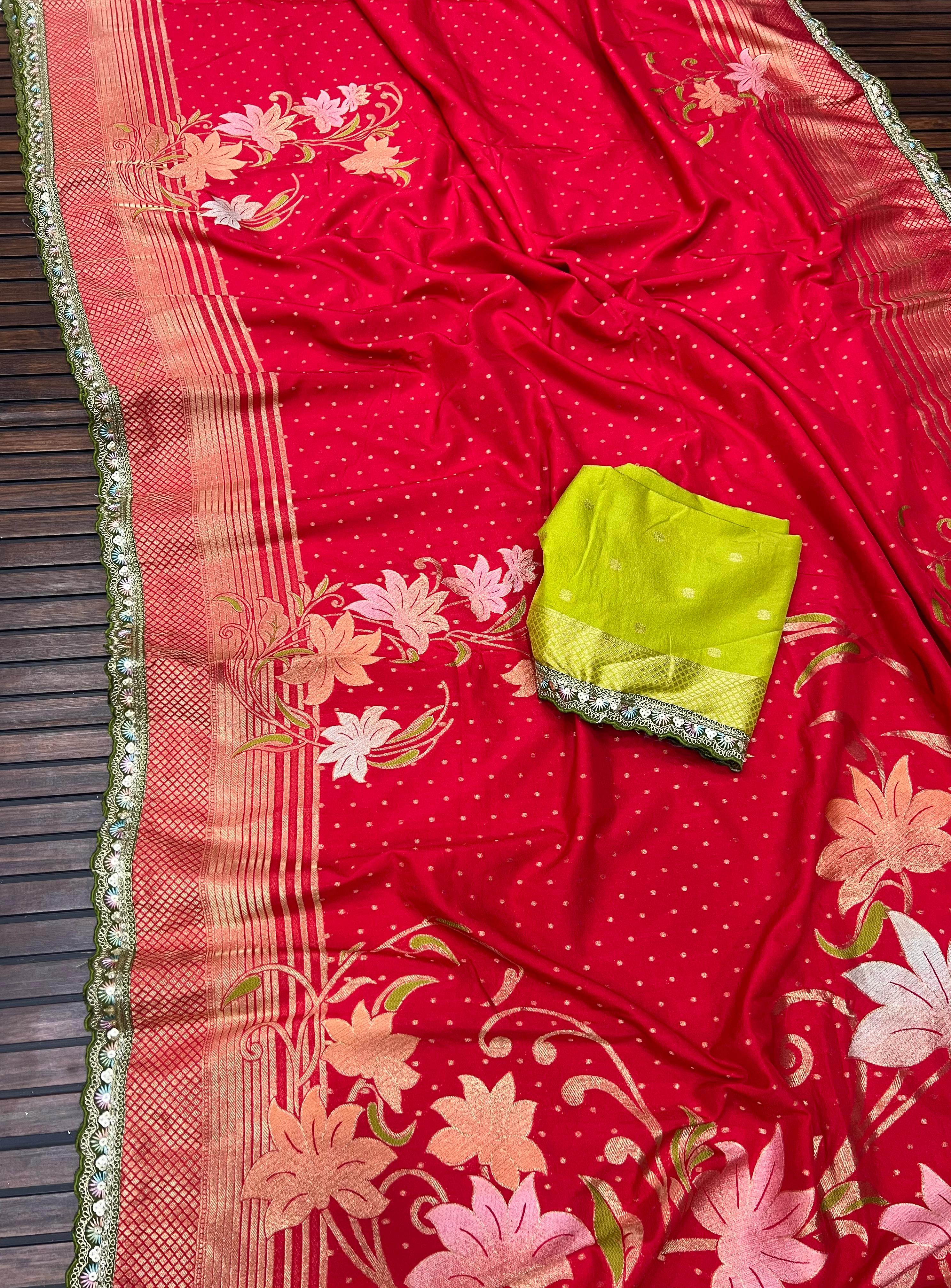 Premium Khadi Georgette Saree with Beautiful Lace Border