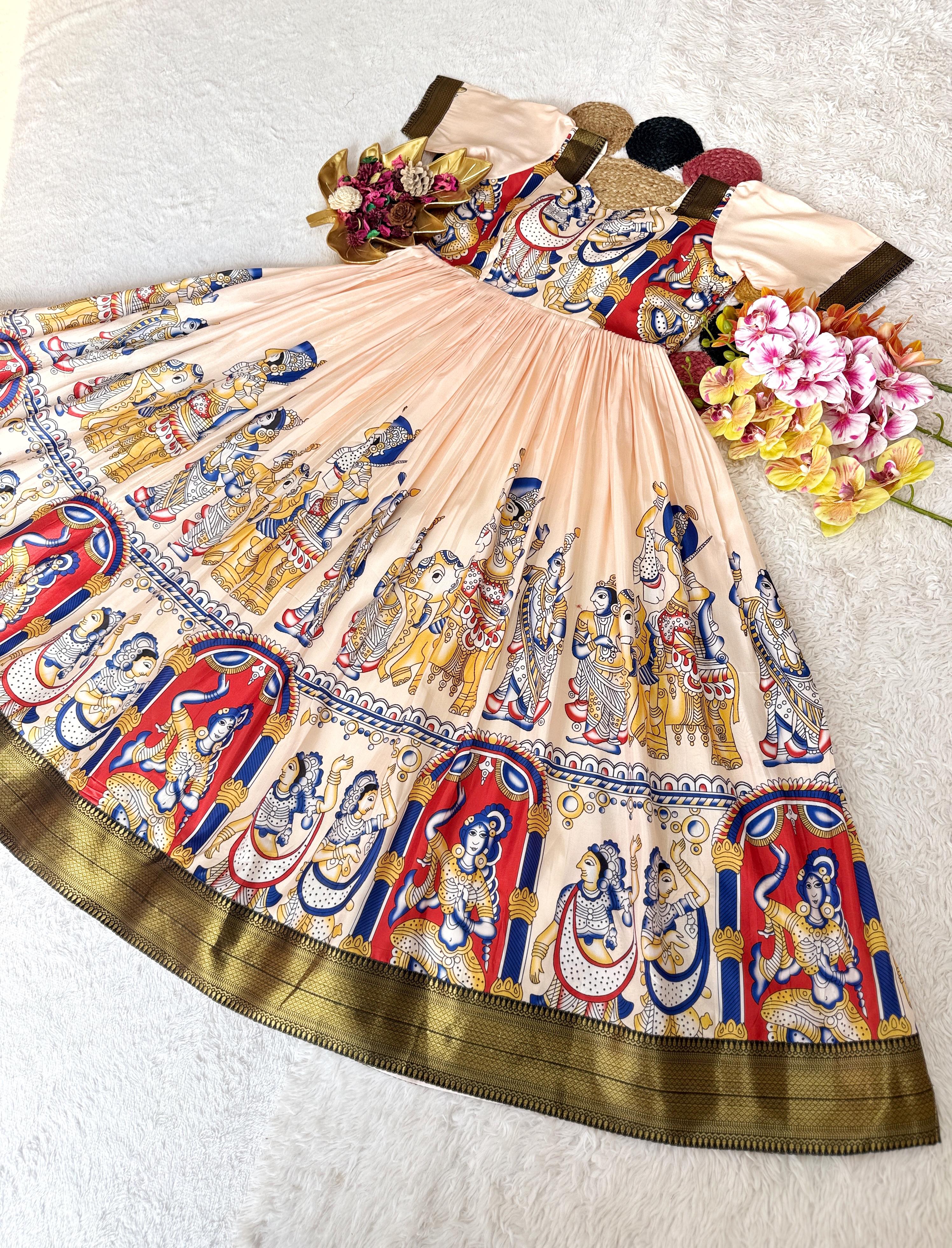 Soft Kalamkari Dola Silk Gowns
