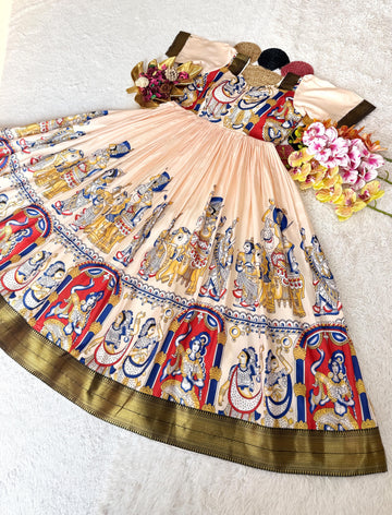 Soft Kalamkari Dola Silk Gowns