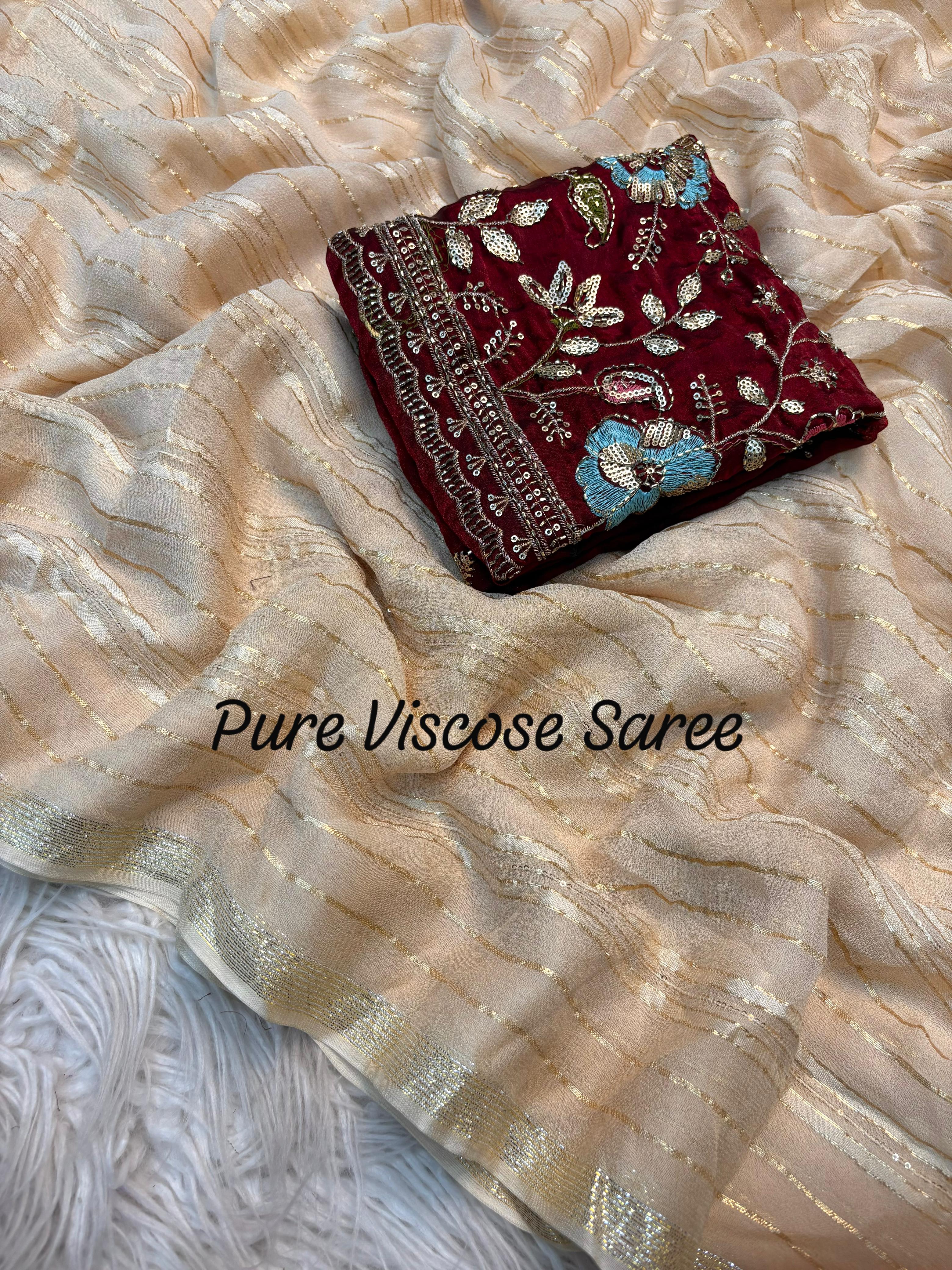 Pure Viscose Georgette Saree with Partywear Designer Blouse