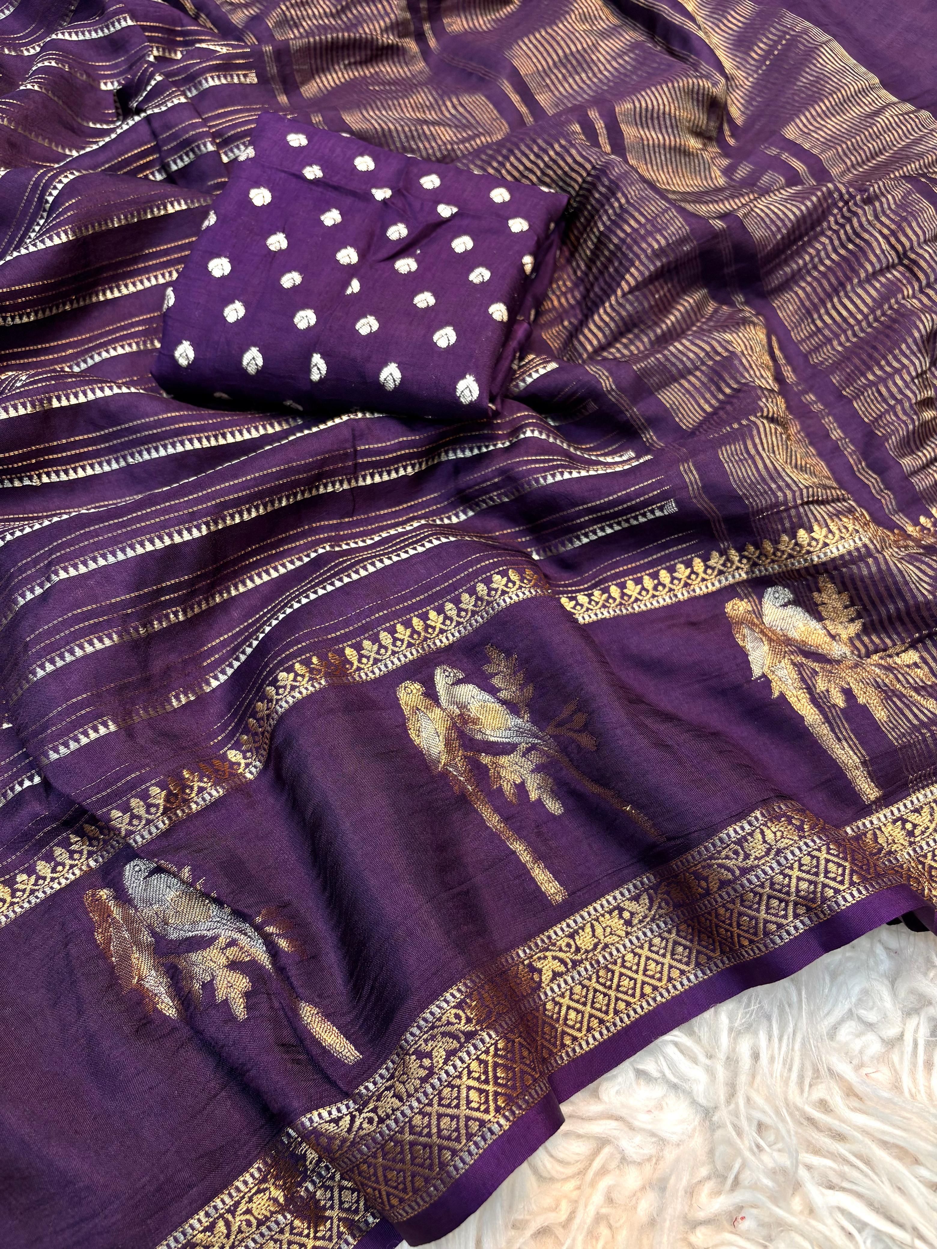Beautiful Double Sparrow Design in Pure Viscose Russian Dola