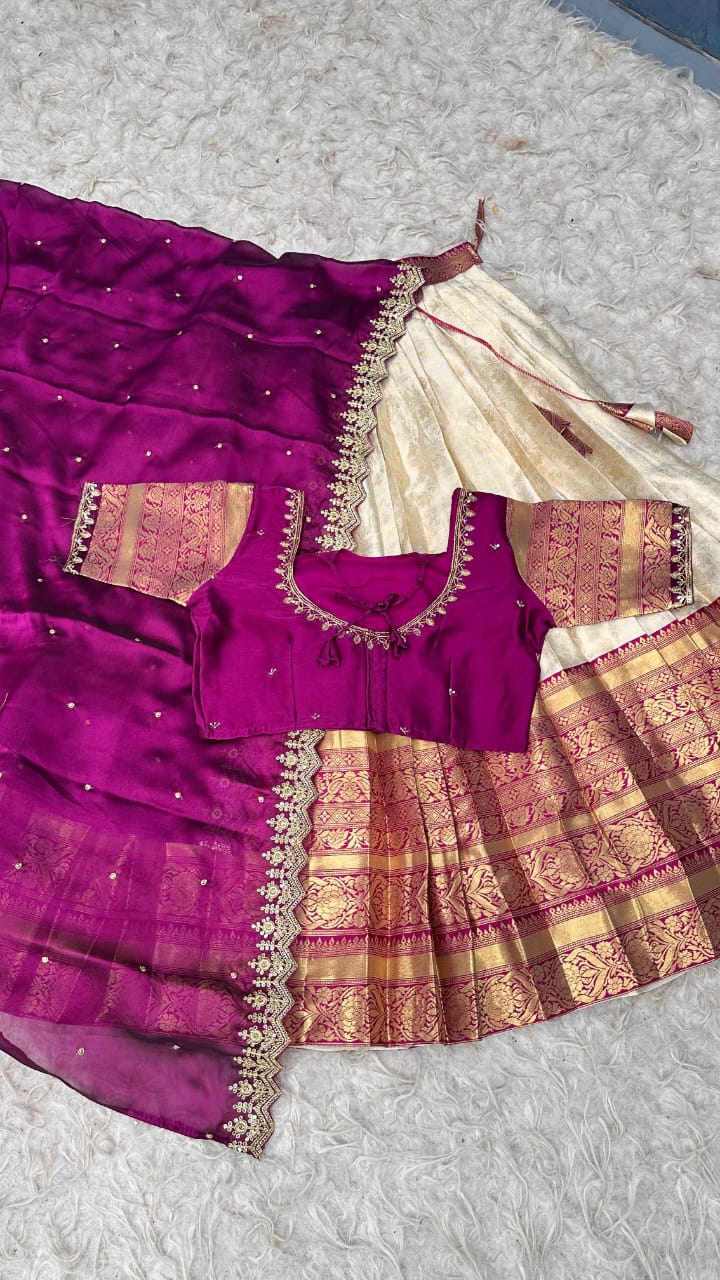 Premium Designer Pure Banarasi Tissue Silk Fully Stitched Lehangas