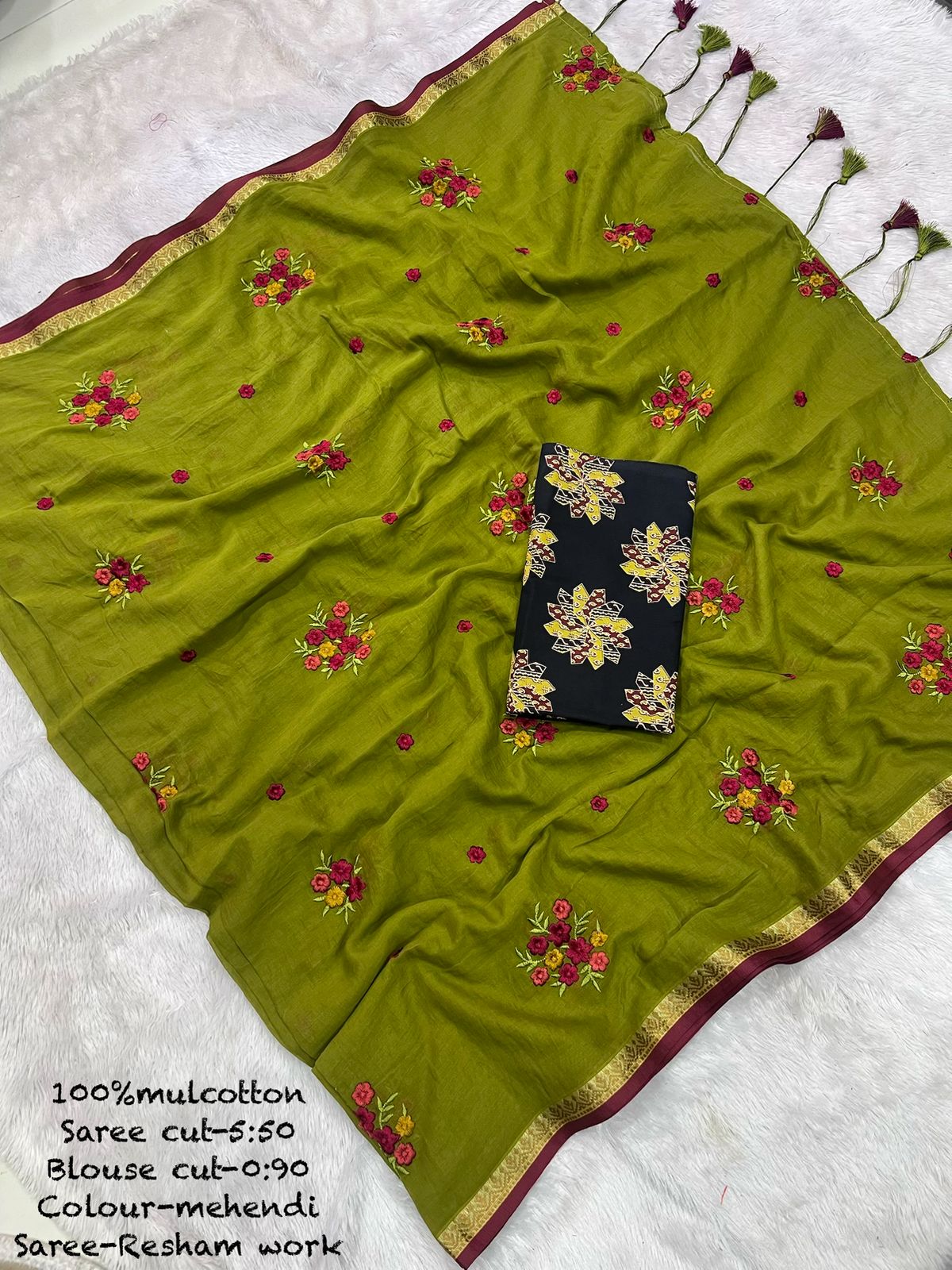 Pure Mul Cotton Sarees with Embroidery