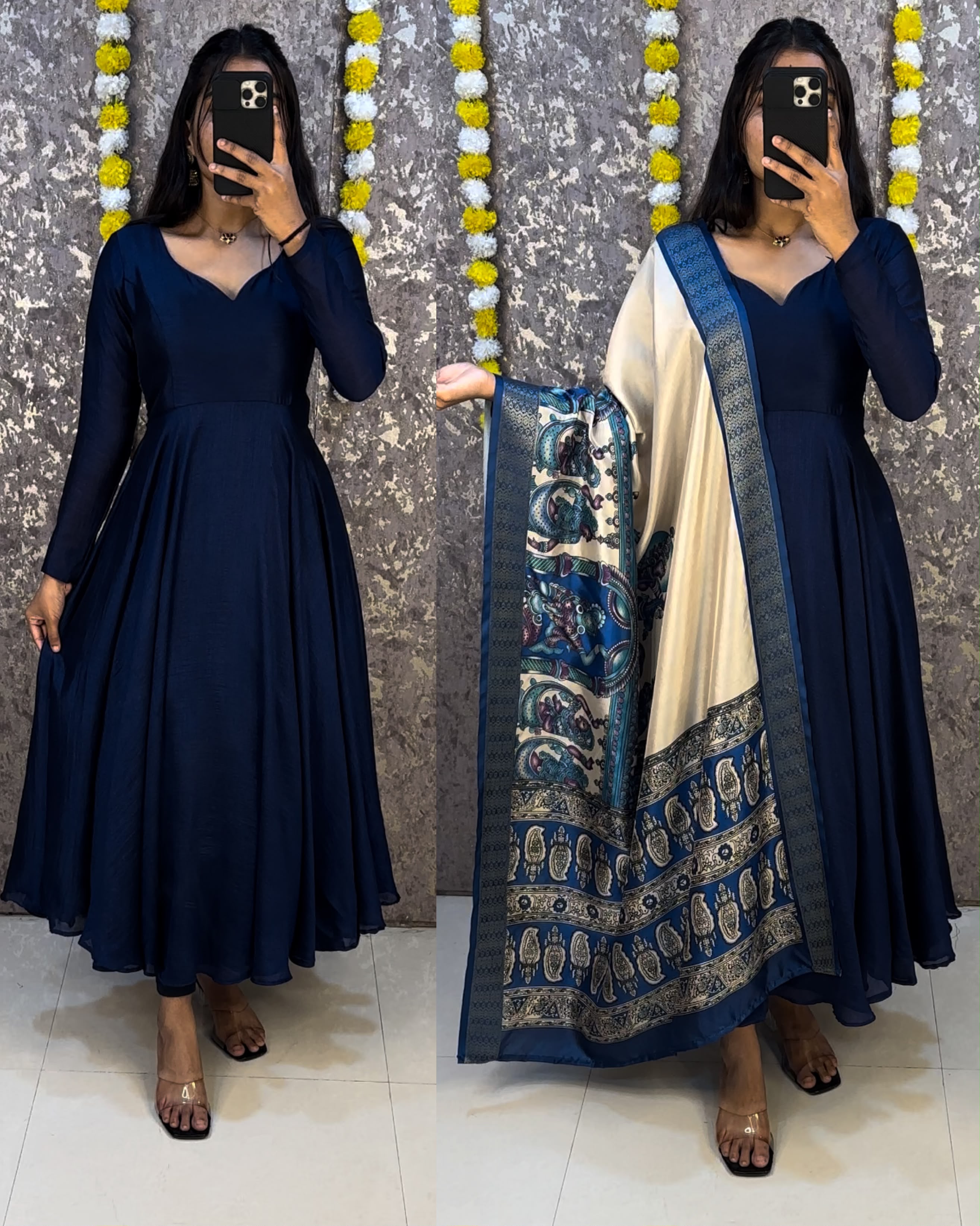 Beautiful Plain Vichitra Anarkali with trending Kalamkari Duppata