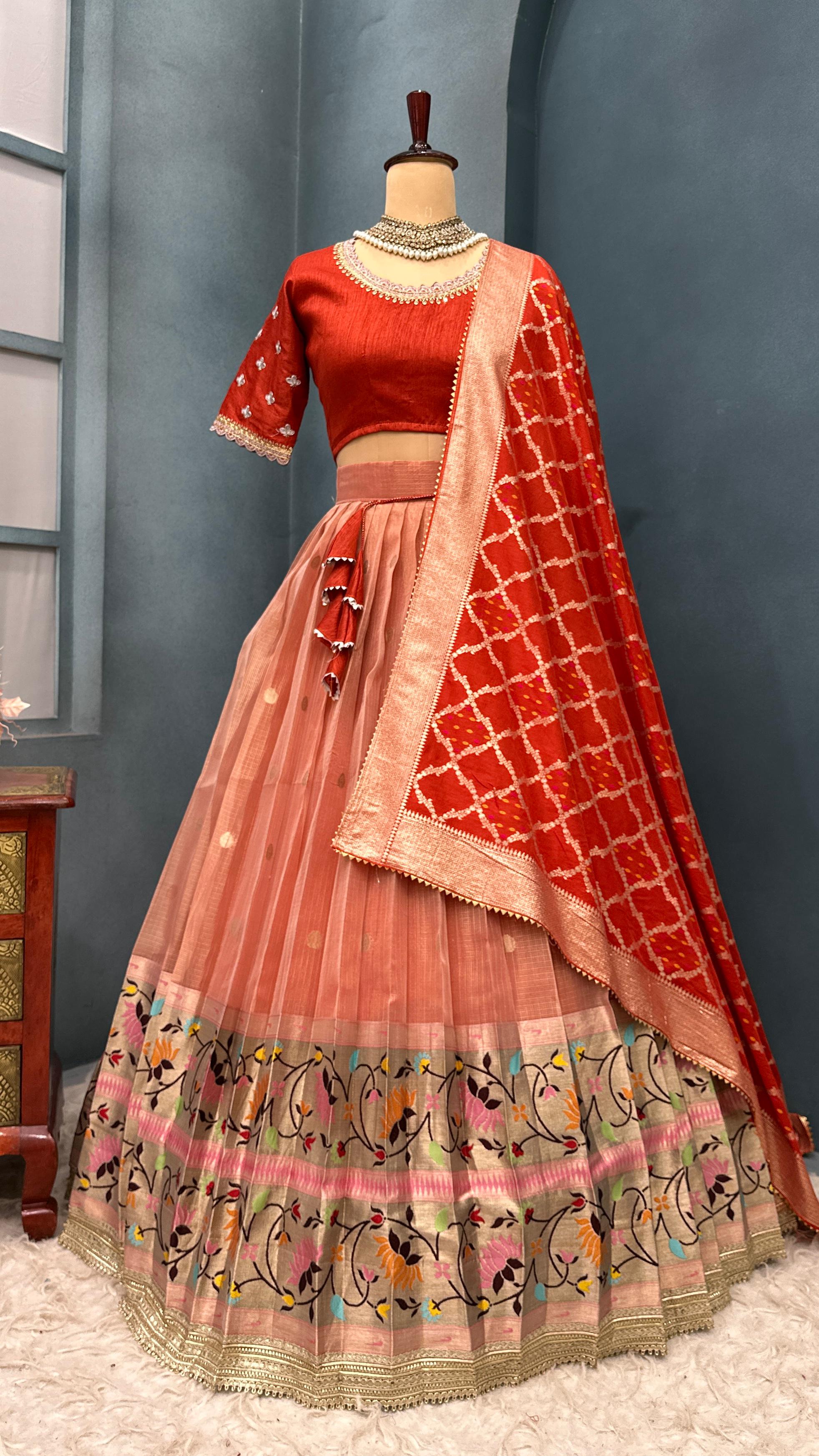 Full Stitched Luxurious Kota checks & Paithani Lehenga