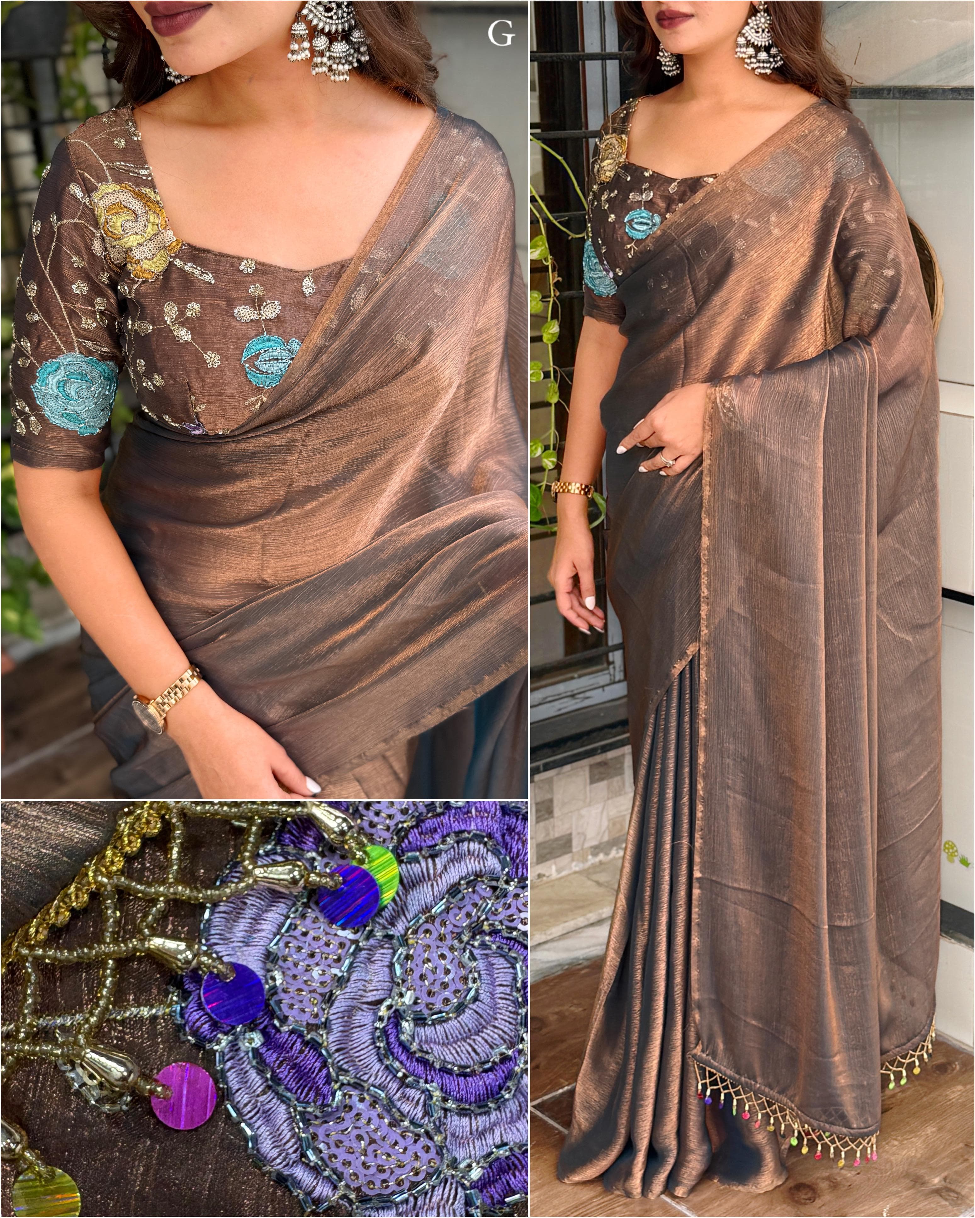 Chiffon Saree with Embroidery Work Blouse