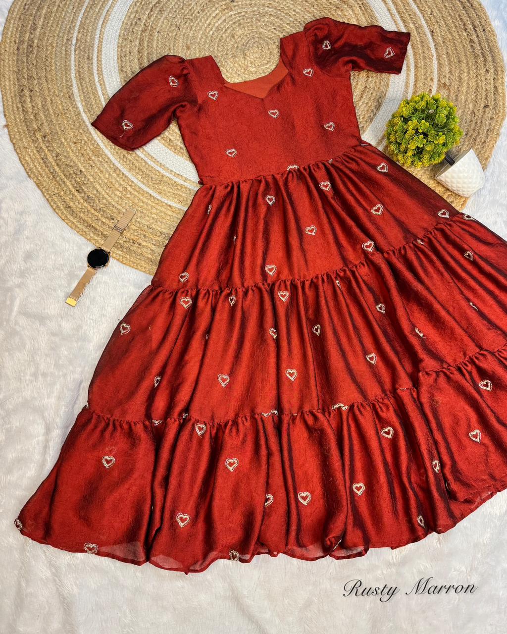 Beautiful Rangoli Crush Gown with Heart Beads