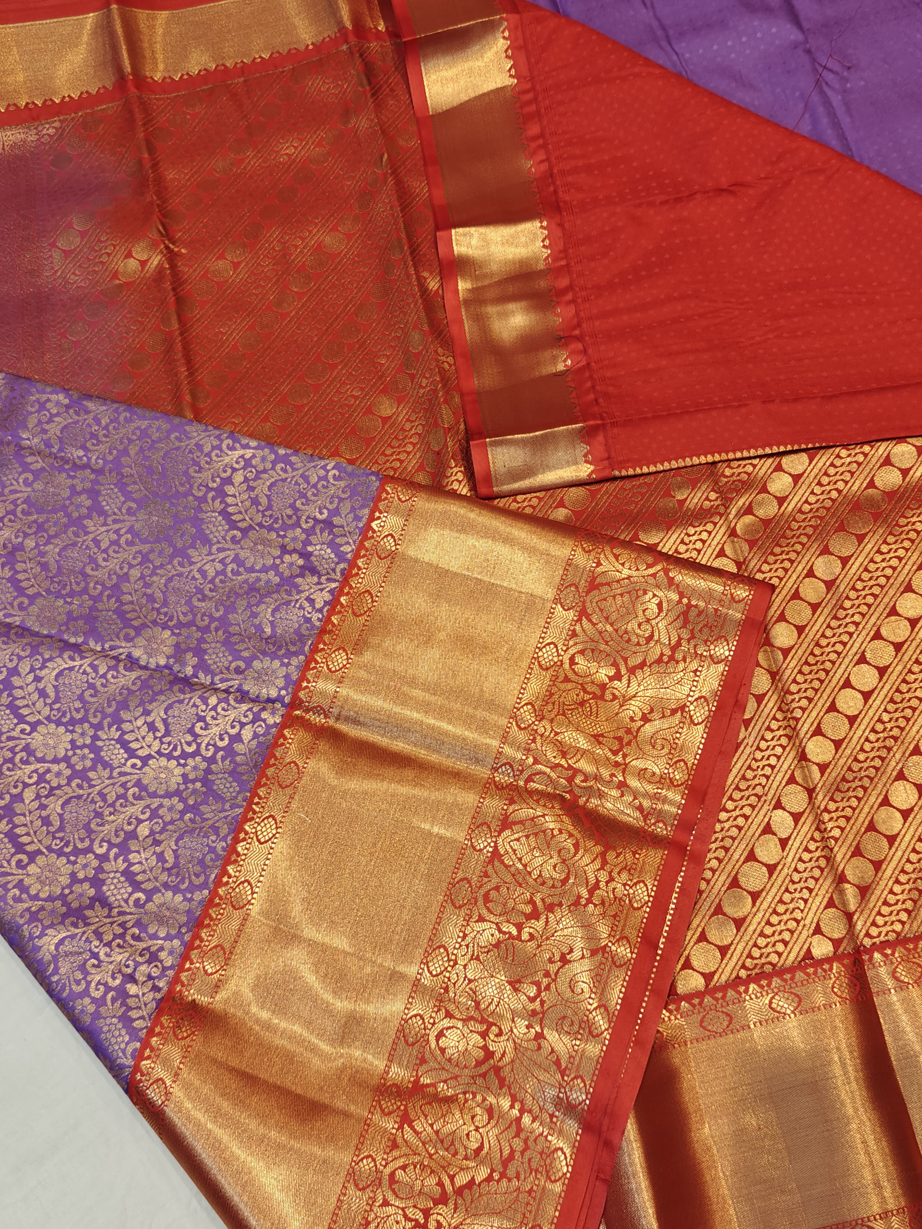 Premium Quality Purple with Red Semi Kanchipattu Sarees in 5 Beautiful Designs
