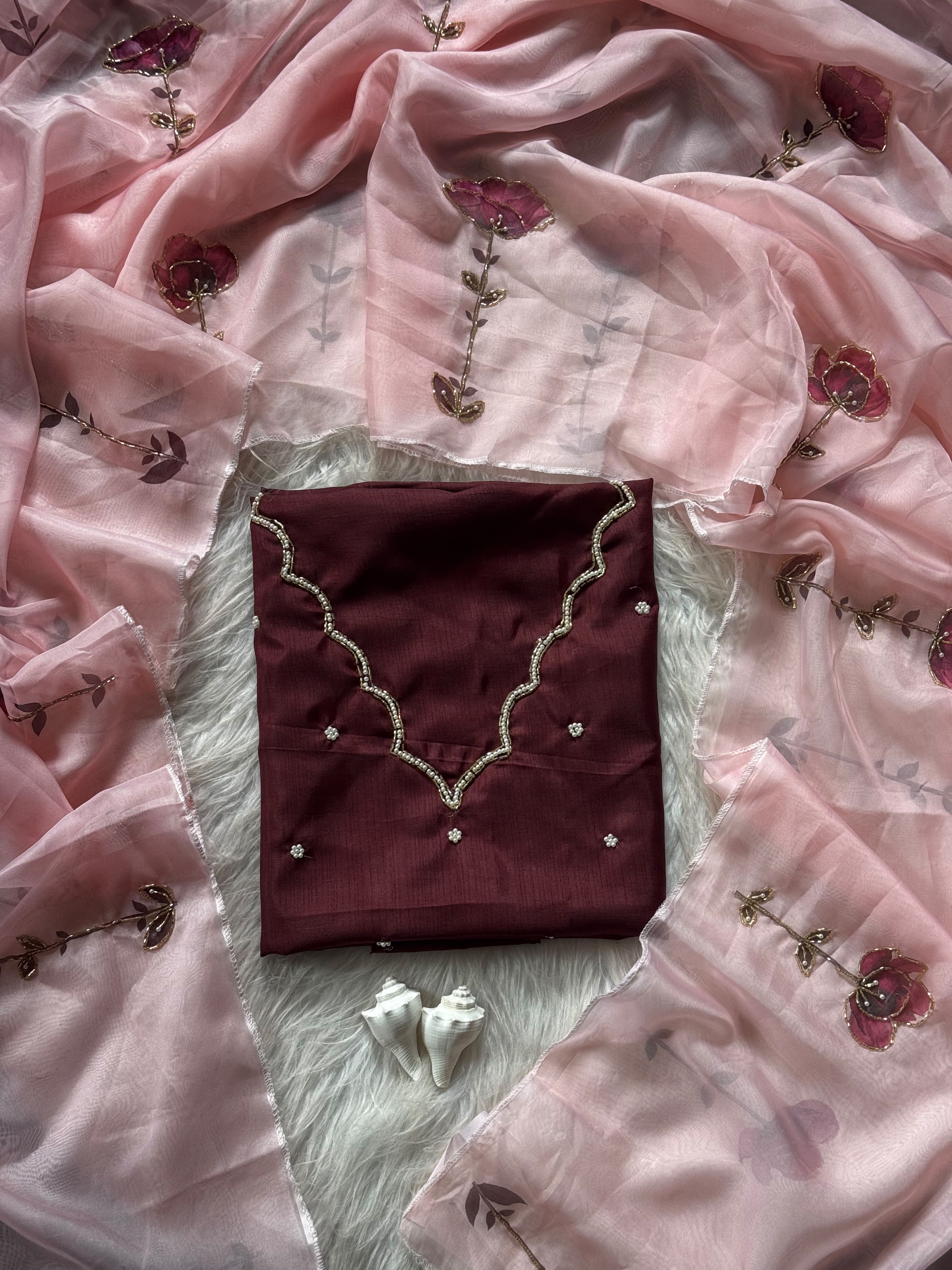 Soft Tebby Silk Organza with Handwork