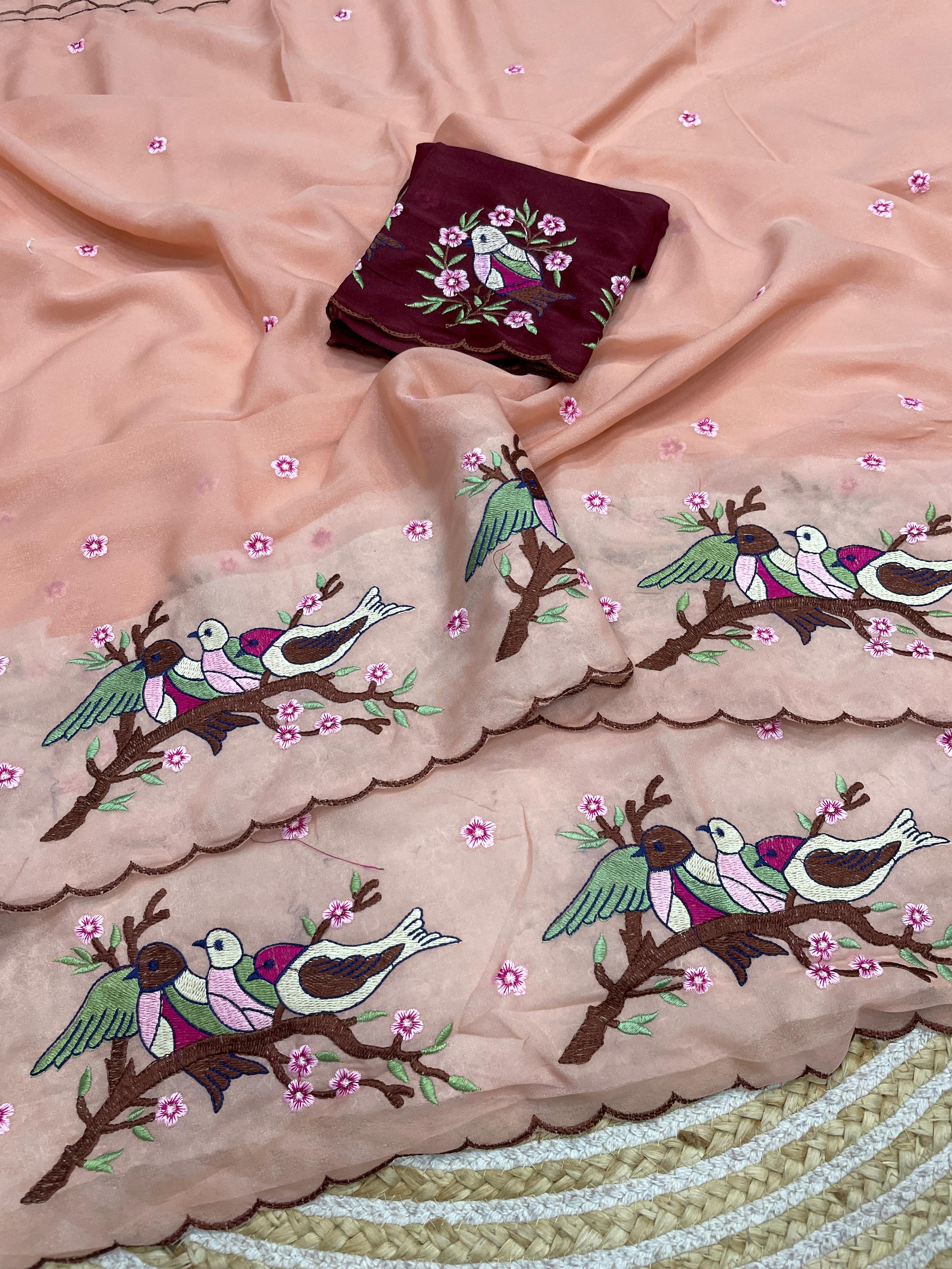 Star Georgette Sarees with Beautiful Multi Embroidery work & Arcoo Border