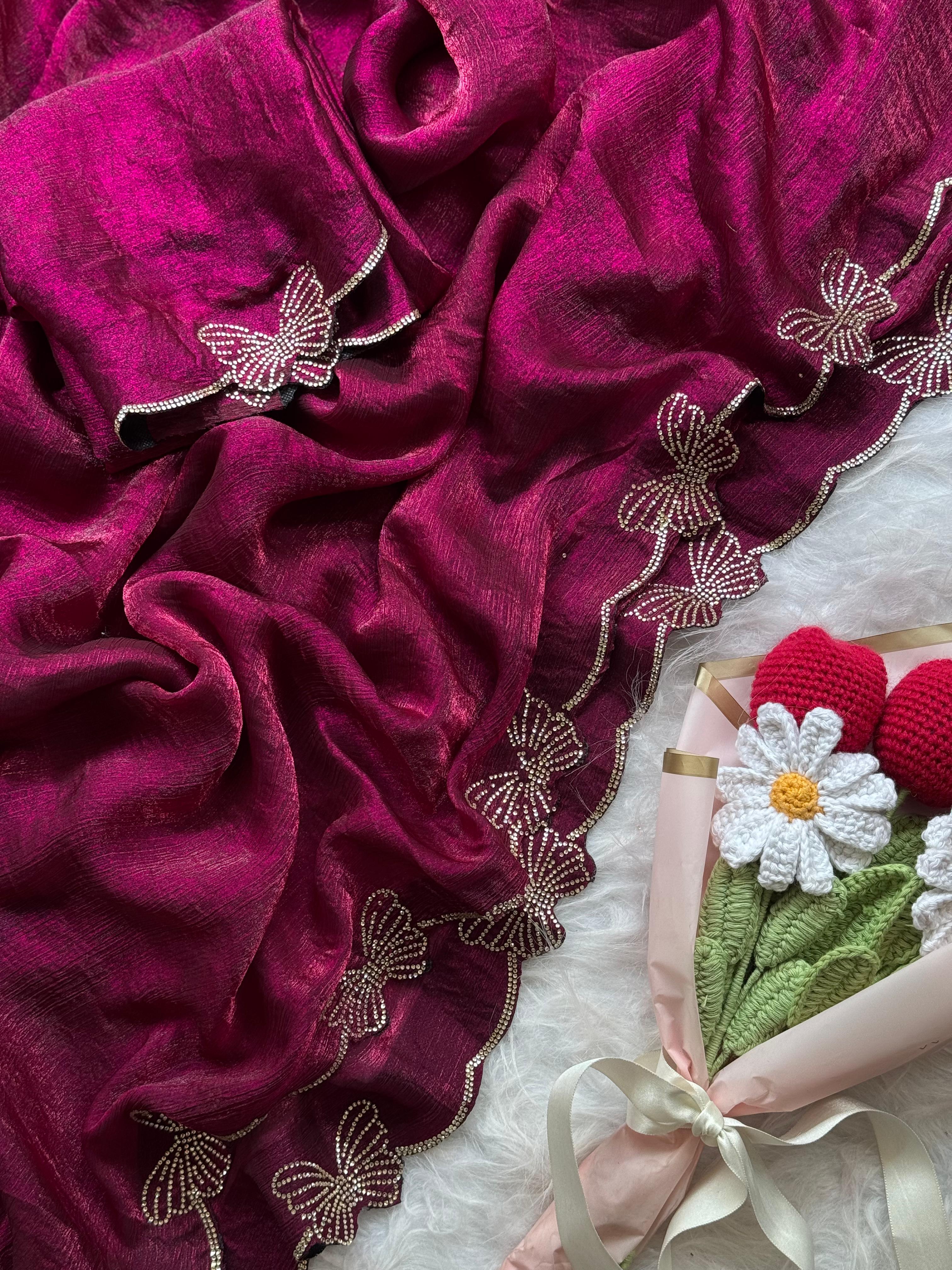 Premium Fandy Chiffon Sarees with Swaroski Work