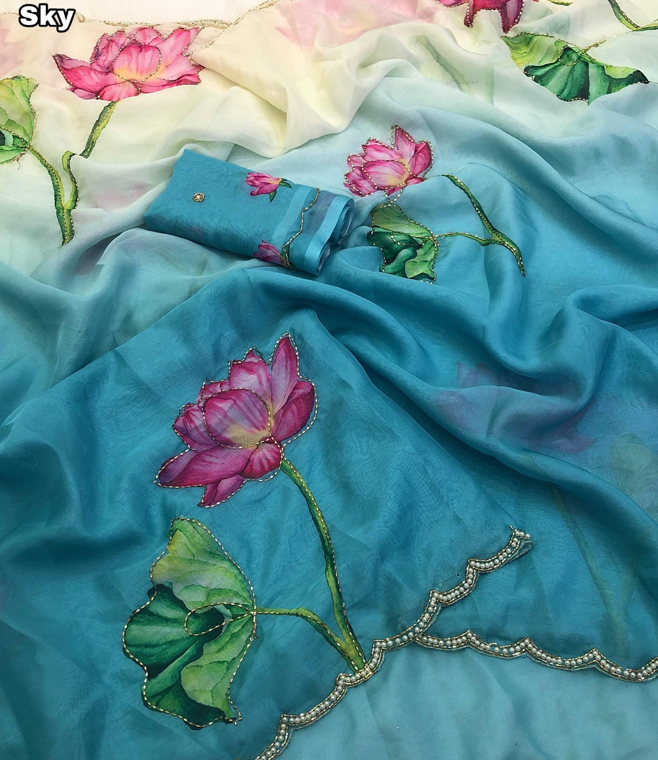 Tebby Organza Designer Saree with Cutdana Moti Work