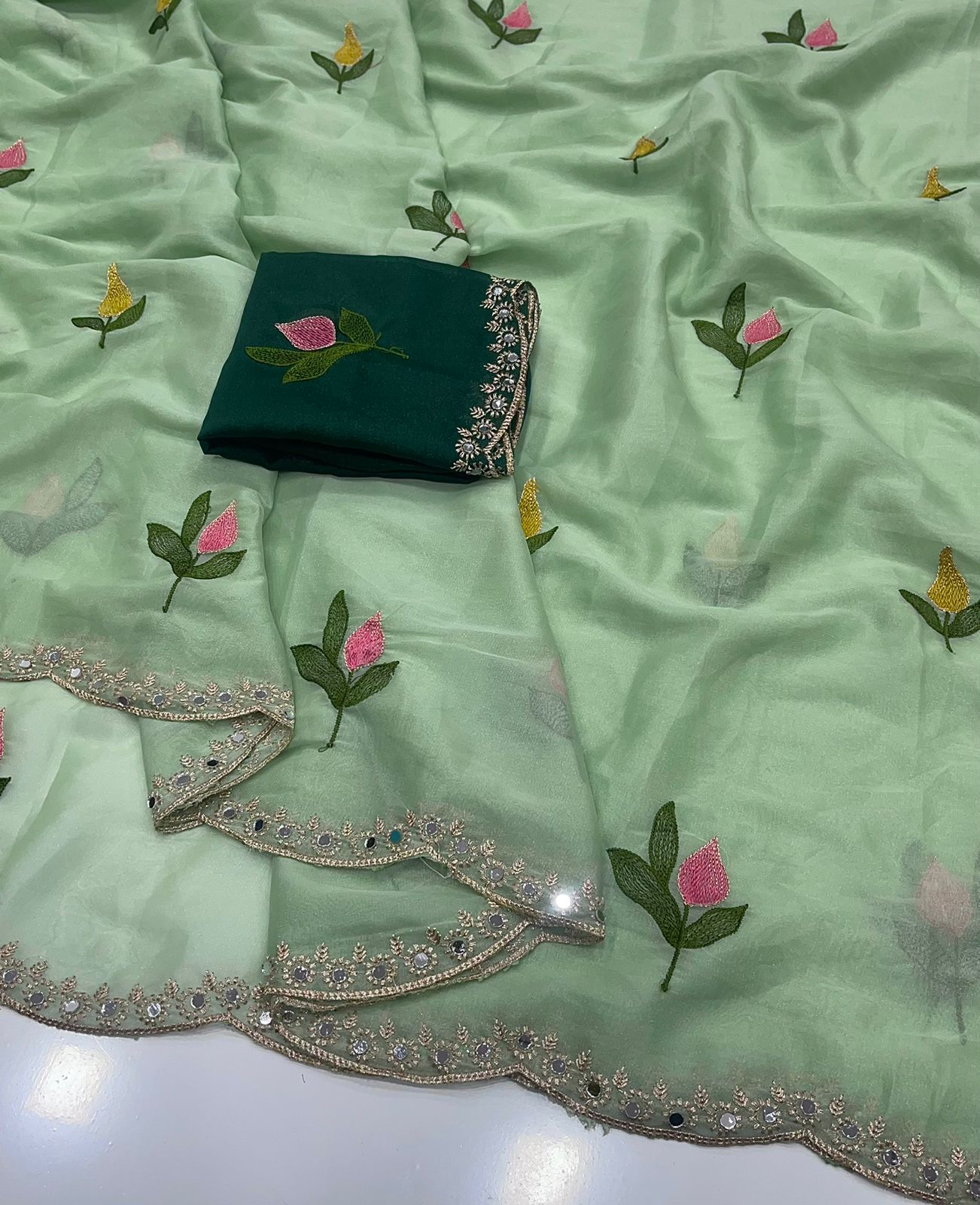 Star Georgette Silk Saree with allover Embroidery Work