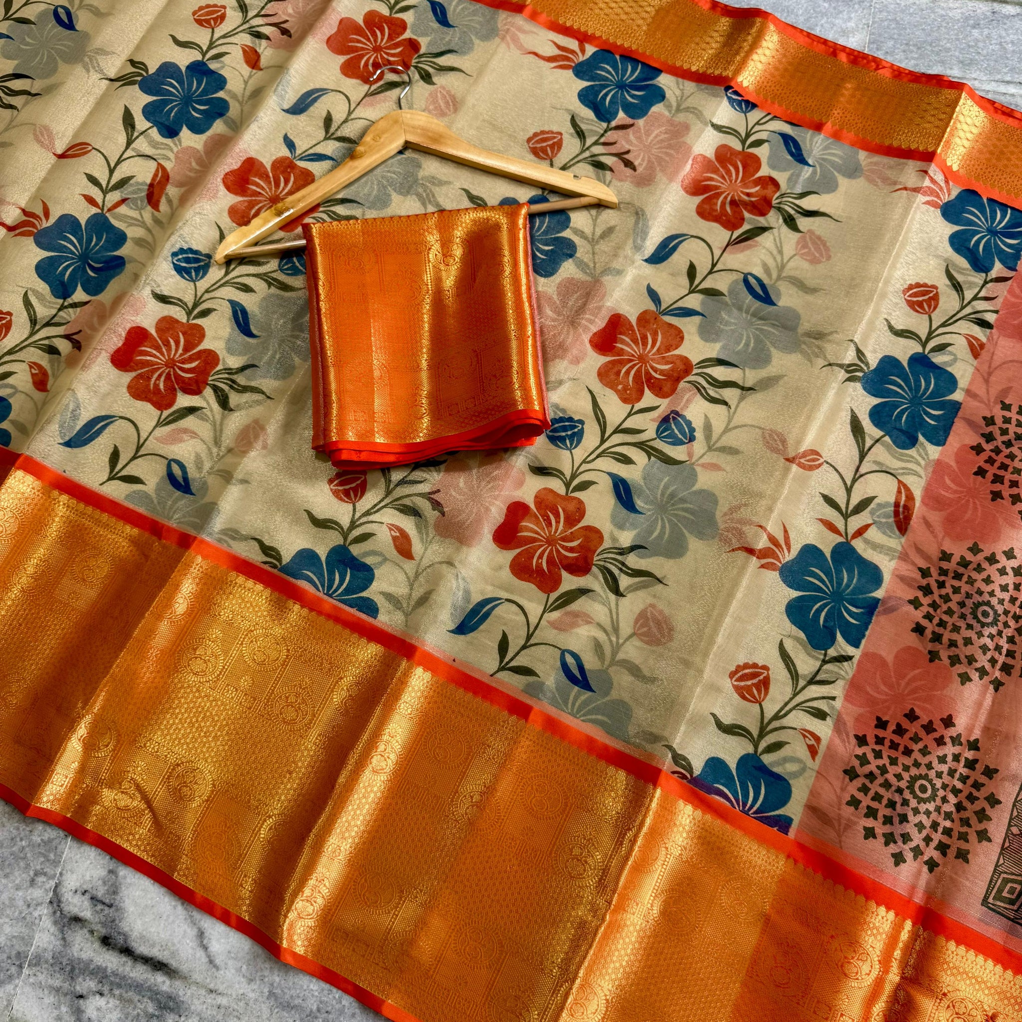 Premium Soft Banarasi Floral Hand Painted Style Saree