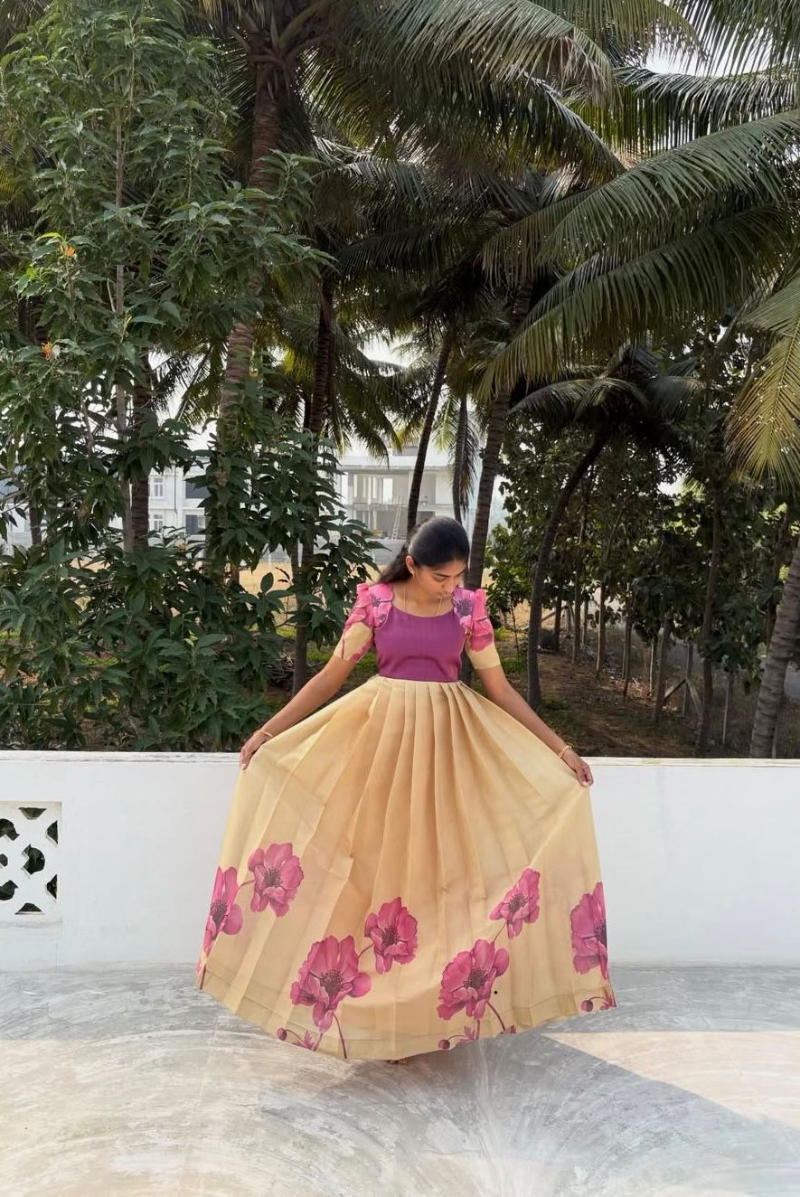 Floral Printed Soft Silk Gown