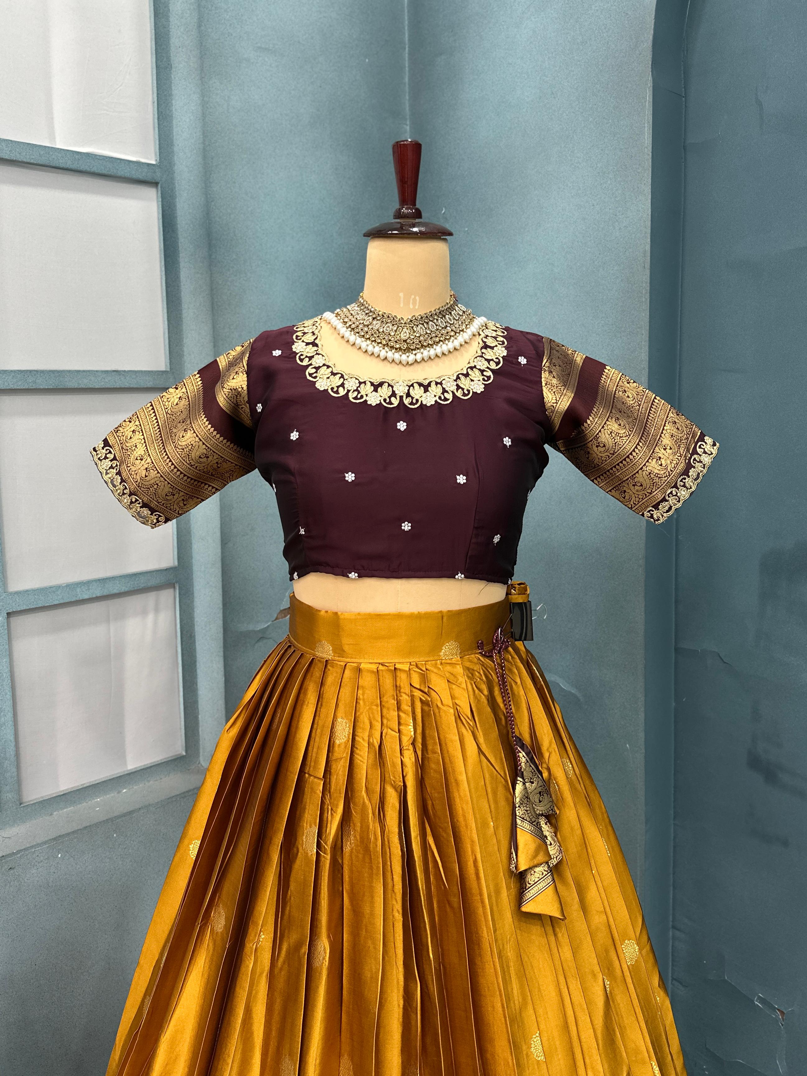 Designer Premium Quality Pure Kanjivaram Silk Fully Stitched Lehenga