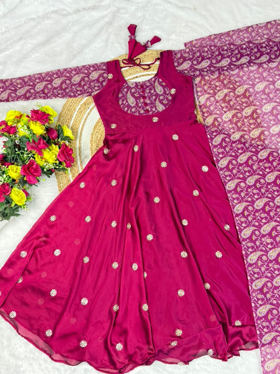 Rangoli Anarkali Suit with Printed Duppata