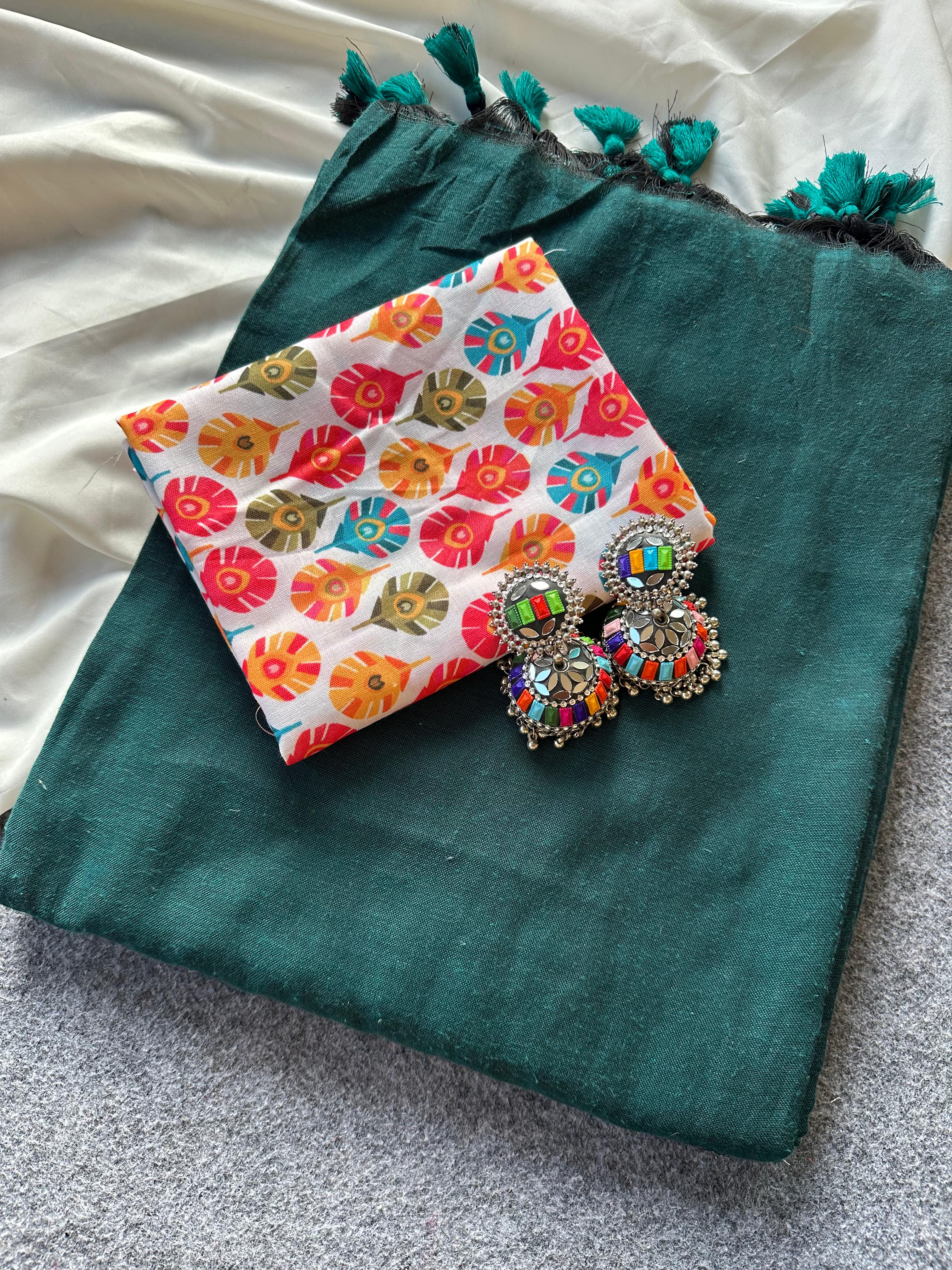 Soft Khadi Cotton Sarees with Print Blouse